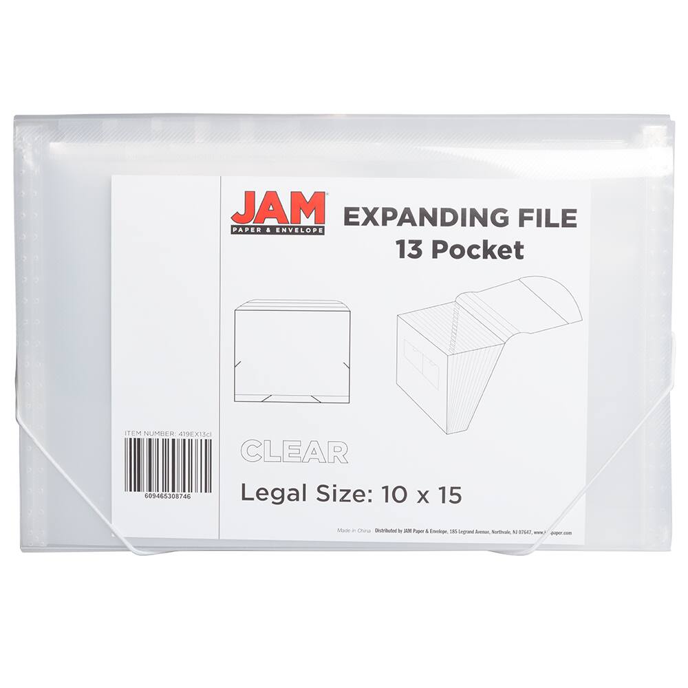 JAM Paper 10" x 15" Legal Size 13 Pocket Plastic Expanding File Accordion Folder