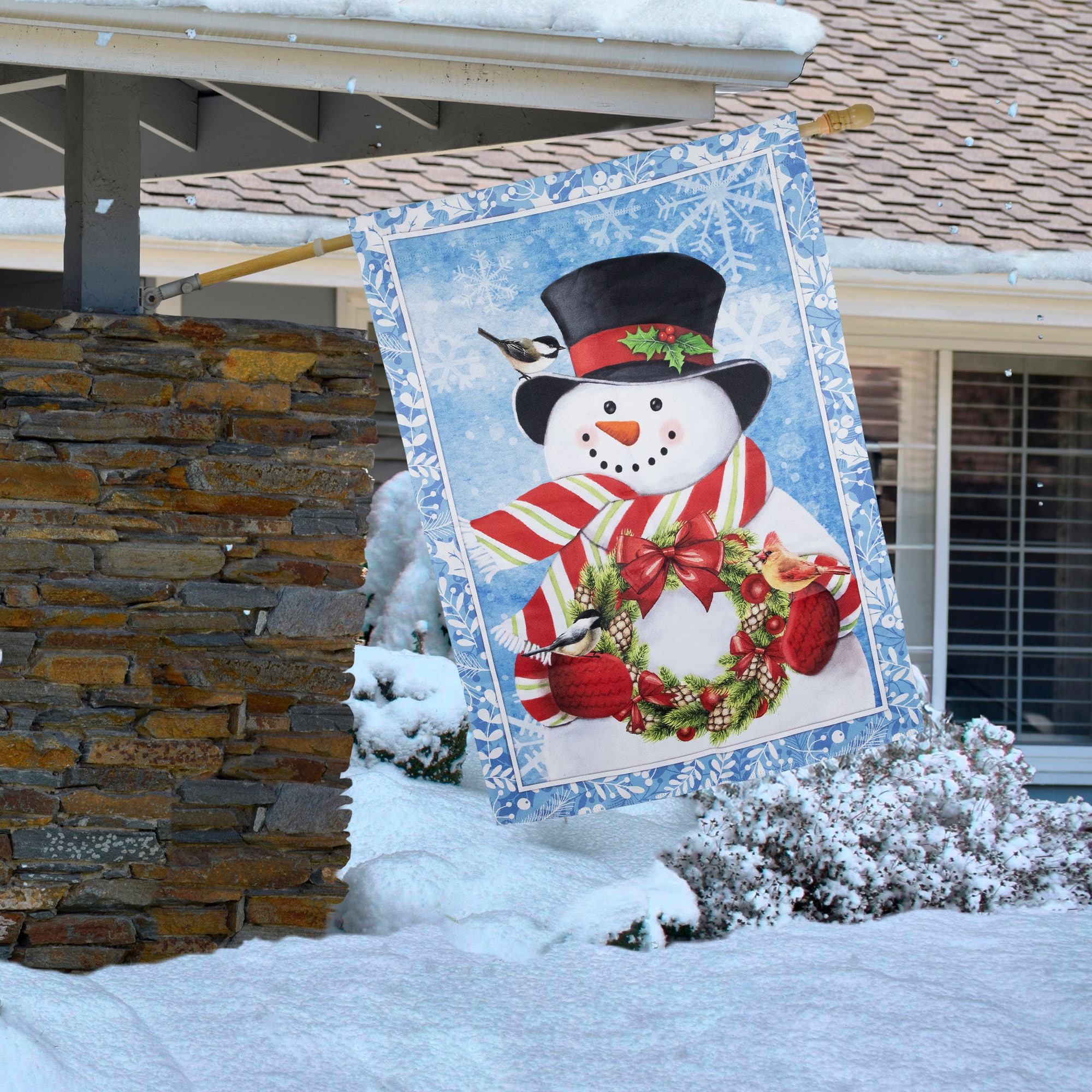 Snowman with Top Hat Outdoor Christmas House Flag - 40&#x22; x 28&#x22;
