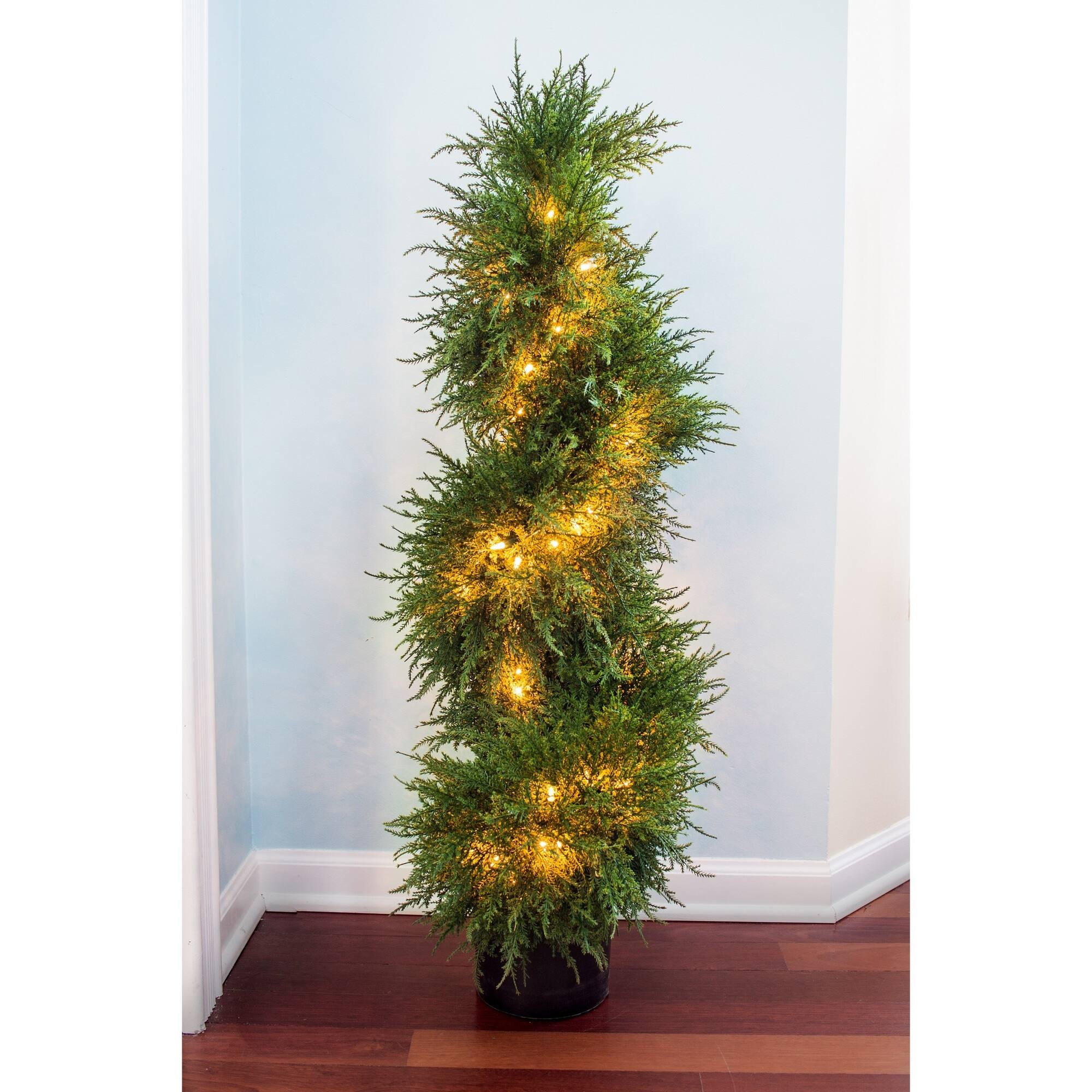 3.5ft. Pre-Lit Potted Cedar Spiral Topiary