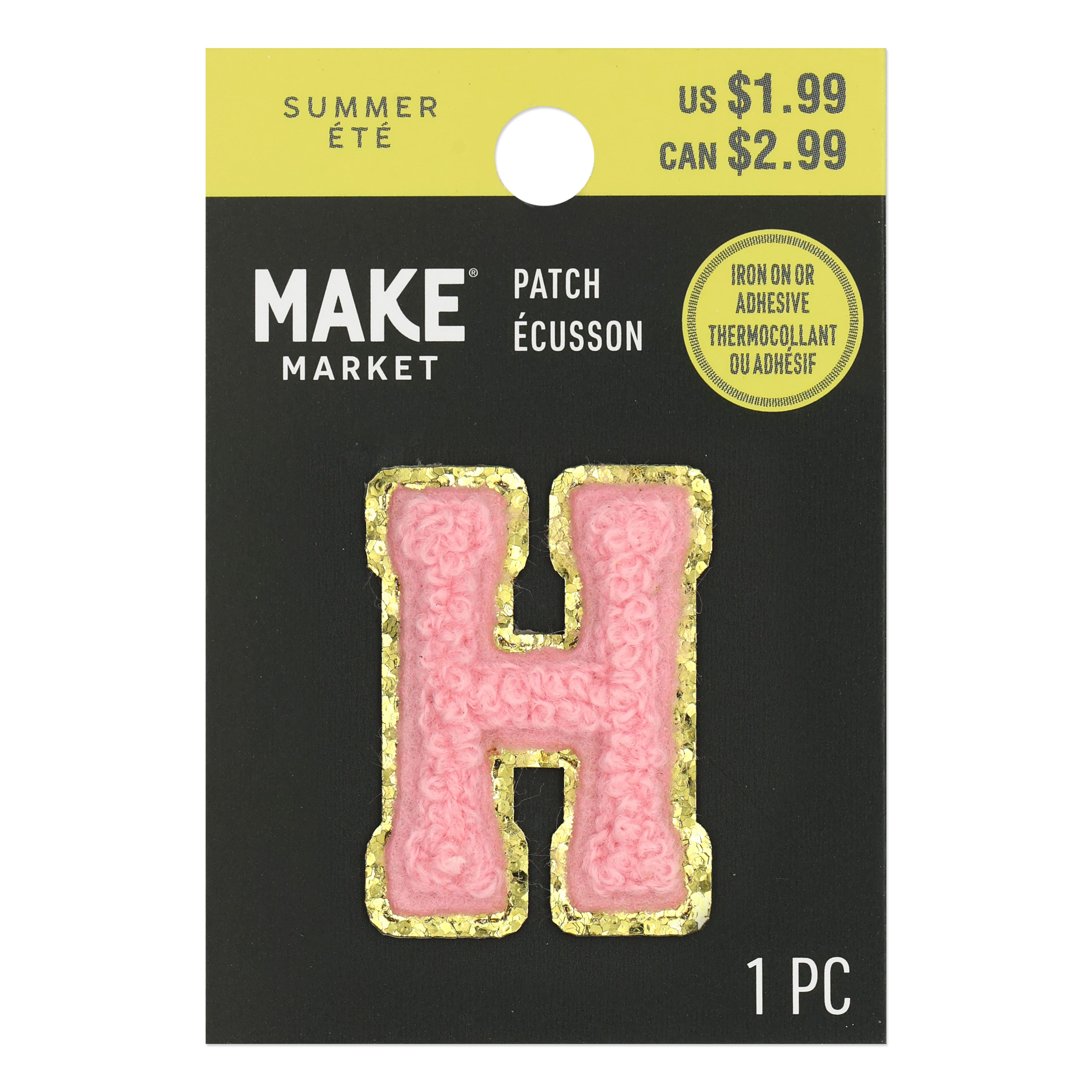 Mini Pink Chenille Letter Iron On &#x26; Adhesive Patch by Make Market&#xAE;