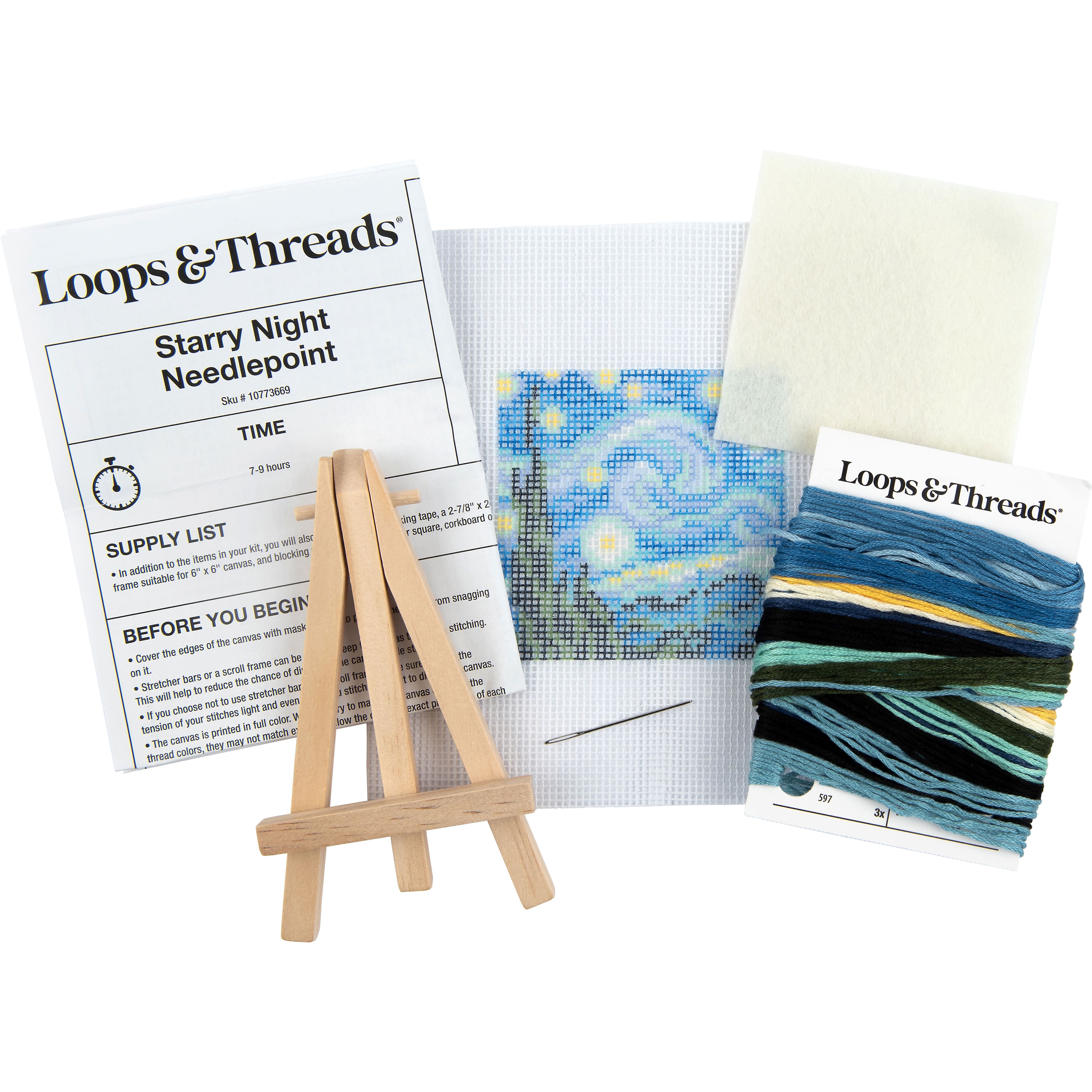 3" x 3" Starry Night Needlepoint Kit with Easel by Loops & Threads®