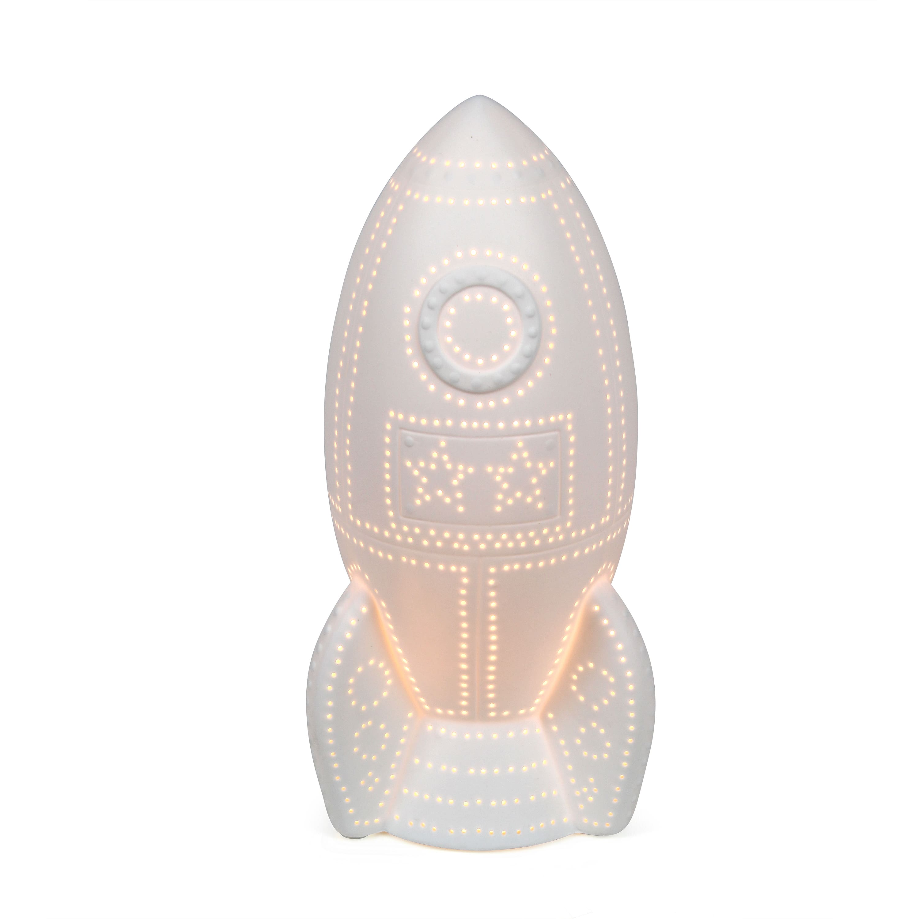 Simple Designs 6&#x22; White Porcelain Rocketship Table Lamp