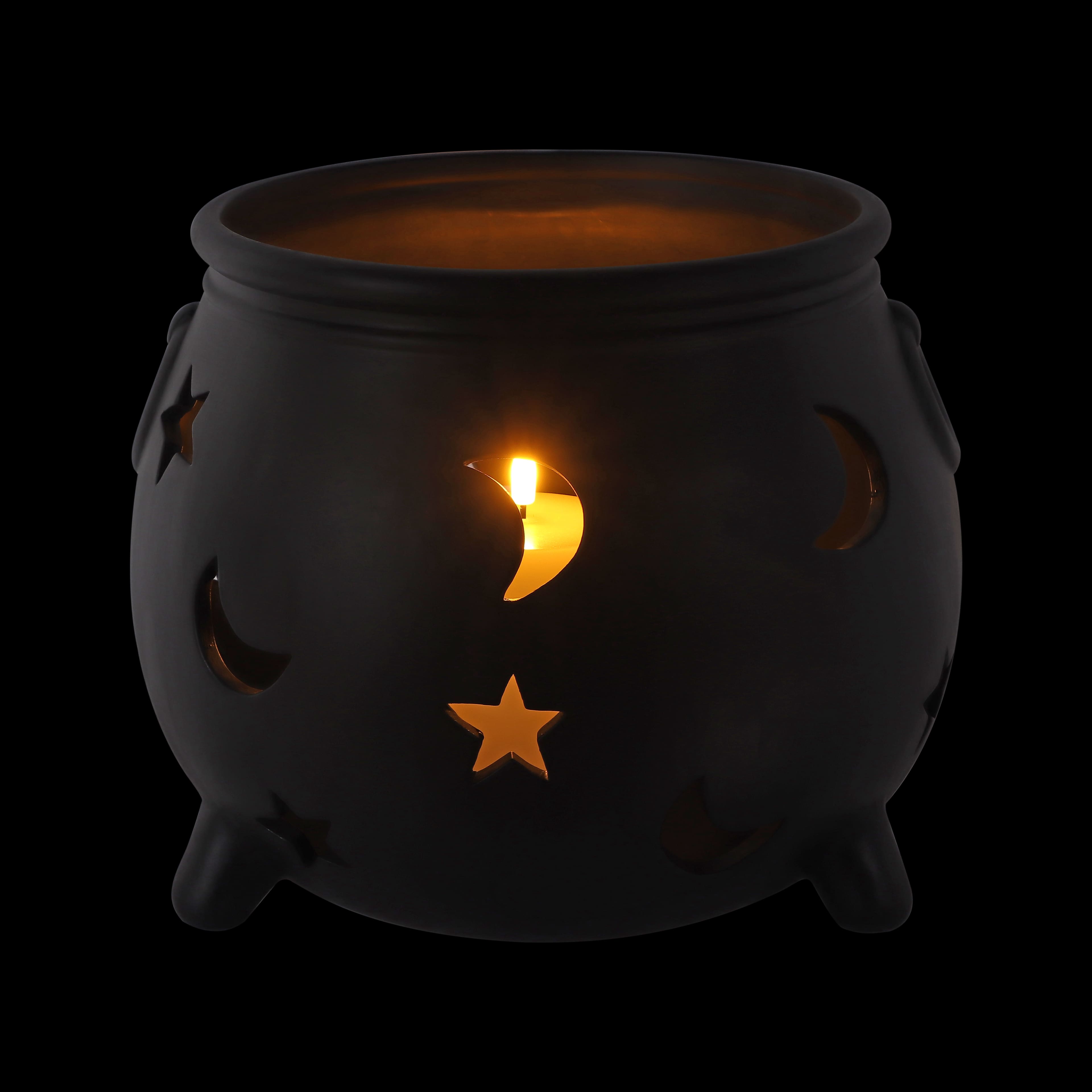 10.75&#x22; Black Moon &#x26; Stars Cauldron Ceramic Candle Holder by Ashland&#xAE;