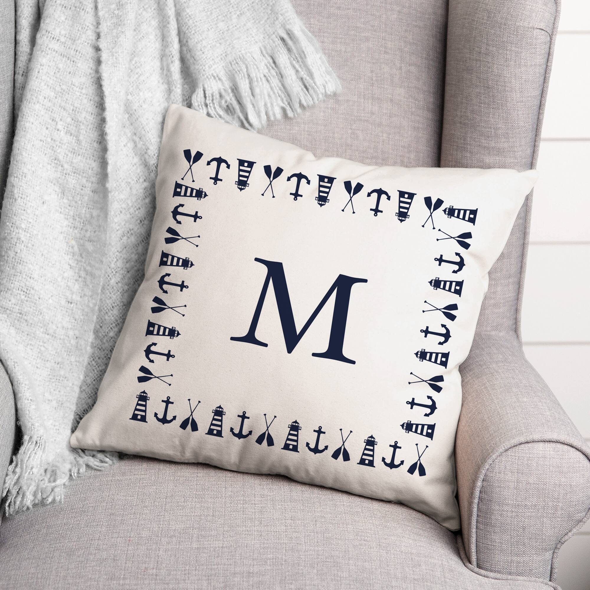 Nautical Monogram Throw Pillow