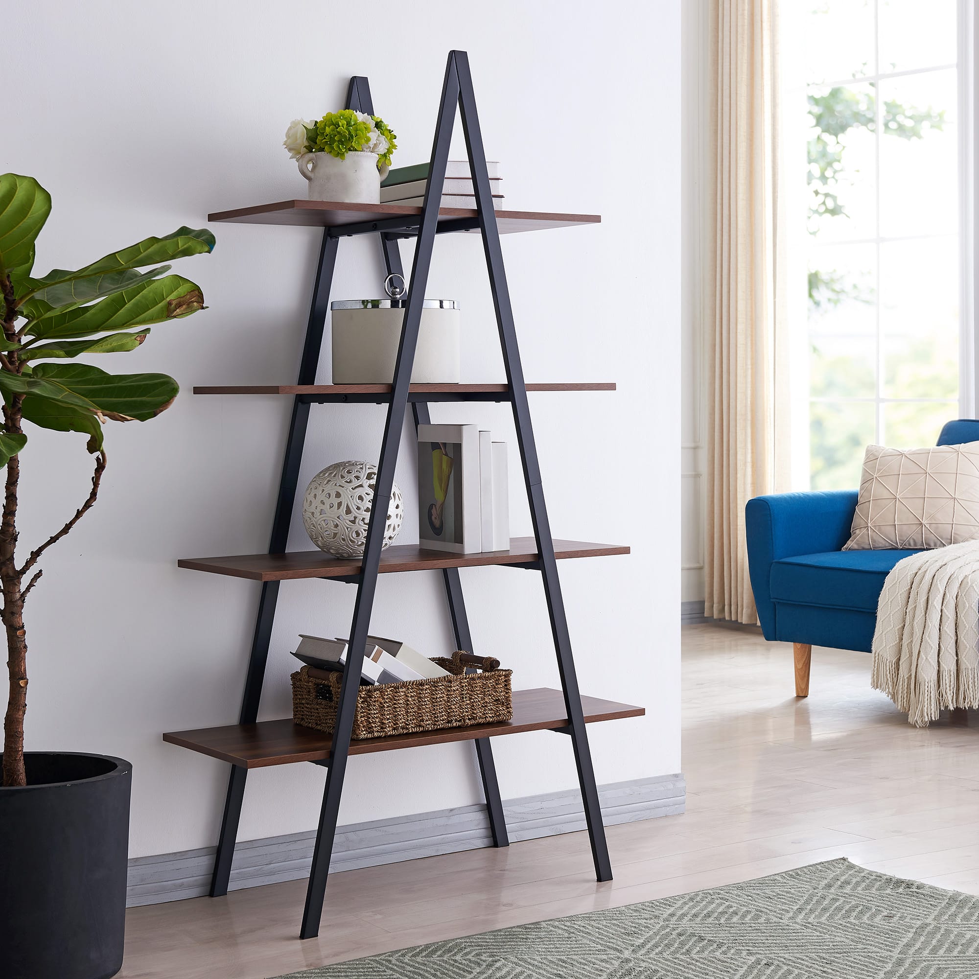 Glitzhome® 5.5ft. Modern Industrial 4-Tier A-Frame Open Ladder Bookshelf