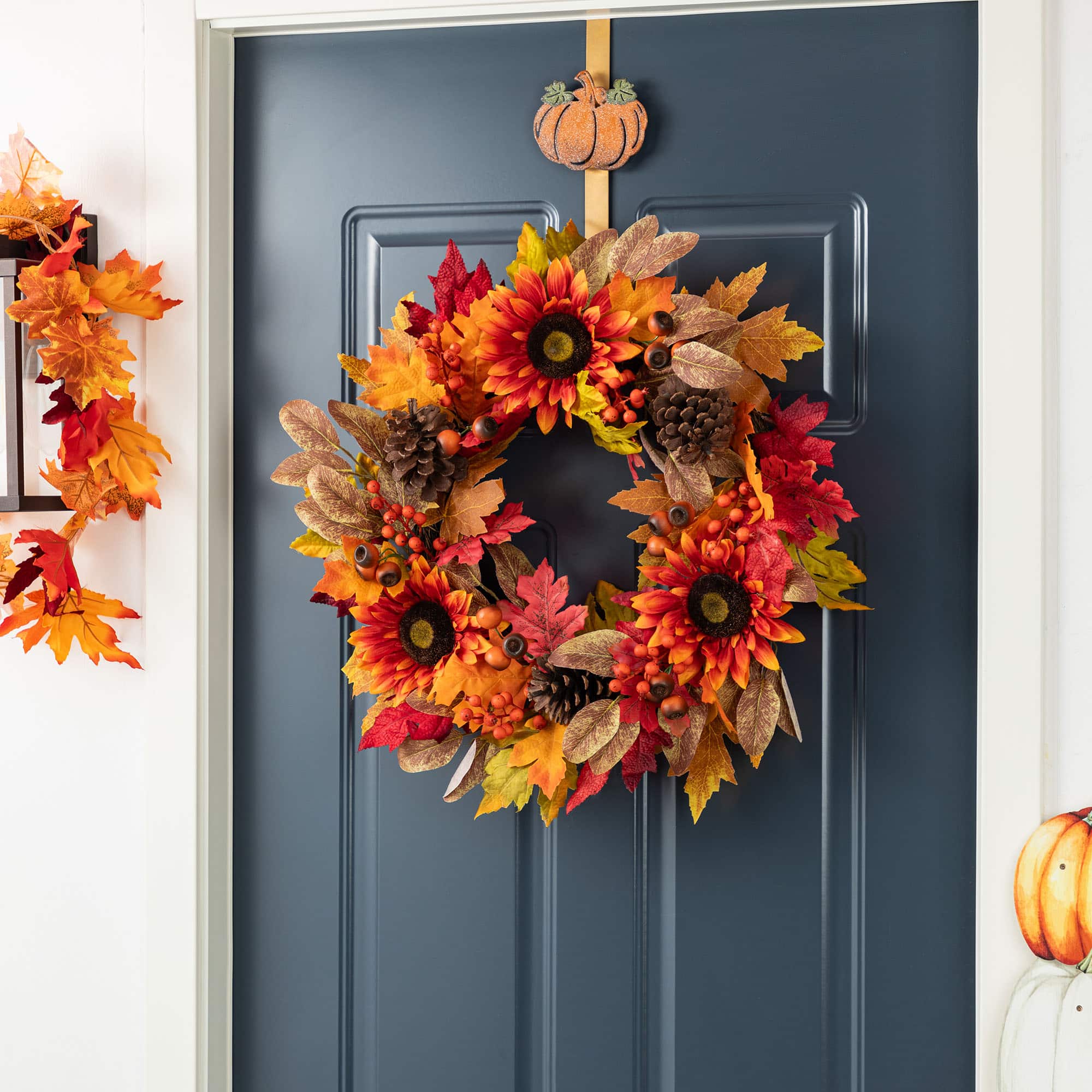 Glitzhome&#xAE; 24&#x22; Fall Sunflower, Pinecone and Berry Wreath