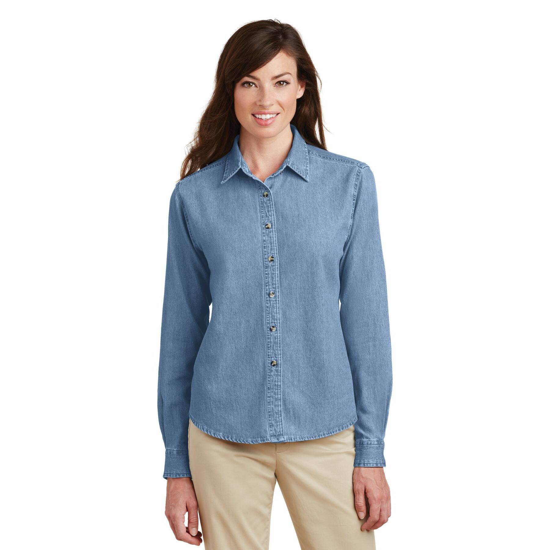 Port & Company® Long Sleeve Ladies Value Denim Shirt