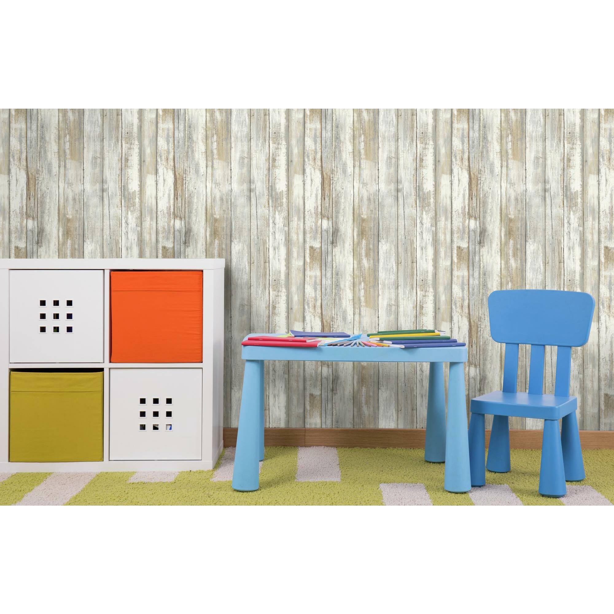 RoomMates Distressed Wood Tan Peel & Stick Wallpaper