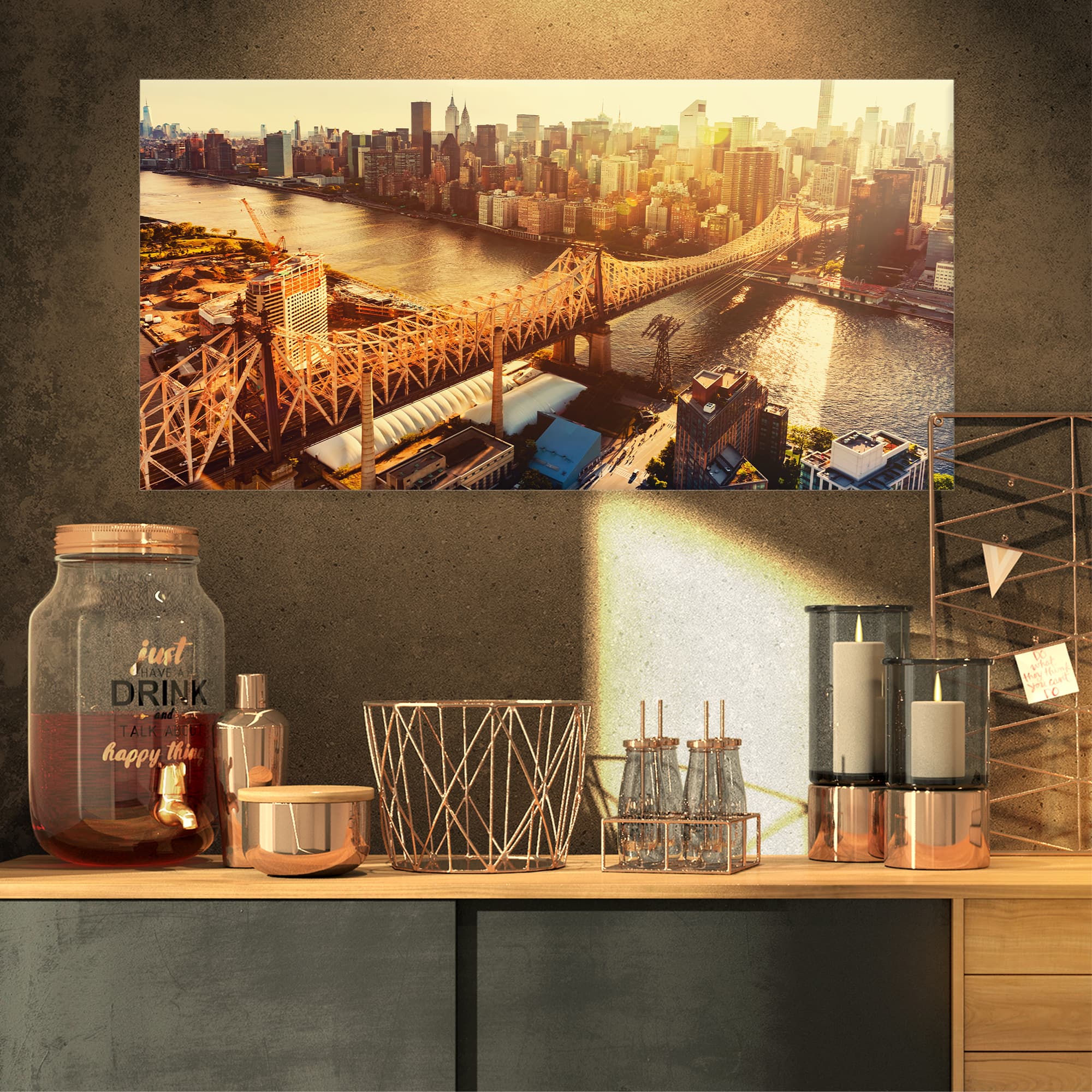 Designart - Queensboro Bridge over East River - Large Cityscape Canvas Art Print