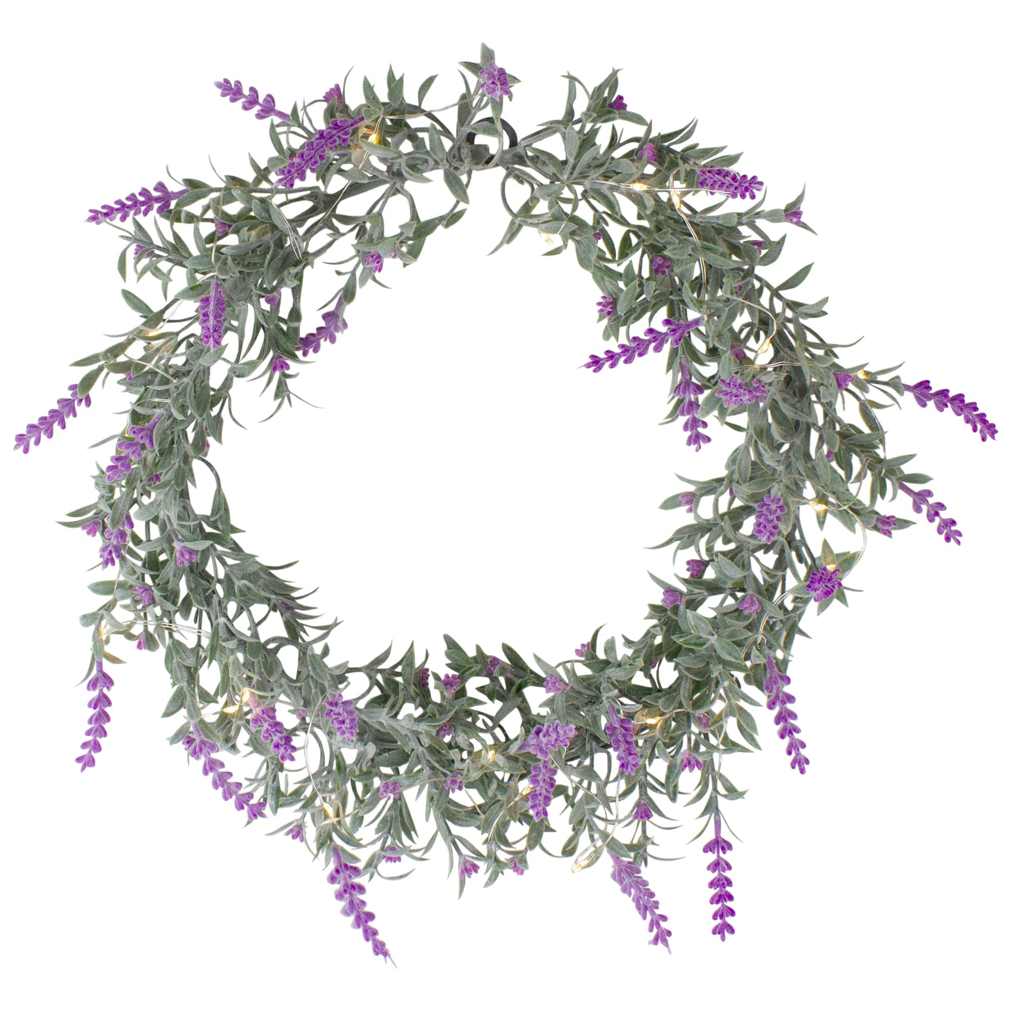 16" White LED Lighted Artificial Pink Lavender Spring Wreath