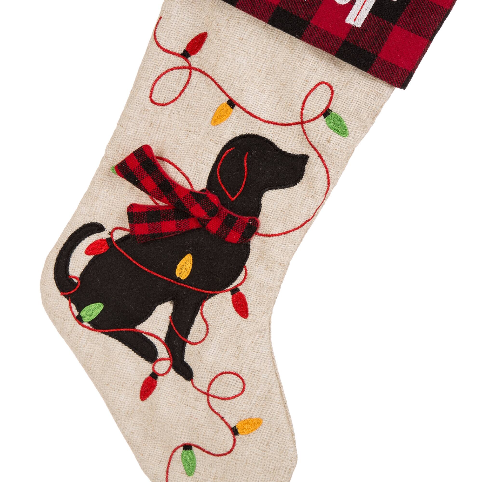 Glitzhome&#xAE; 21&#x22; LED Embroidered Cat &#x26; Dog Linen Christmas Stockings, 2ct.