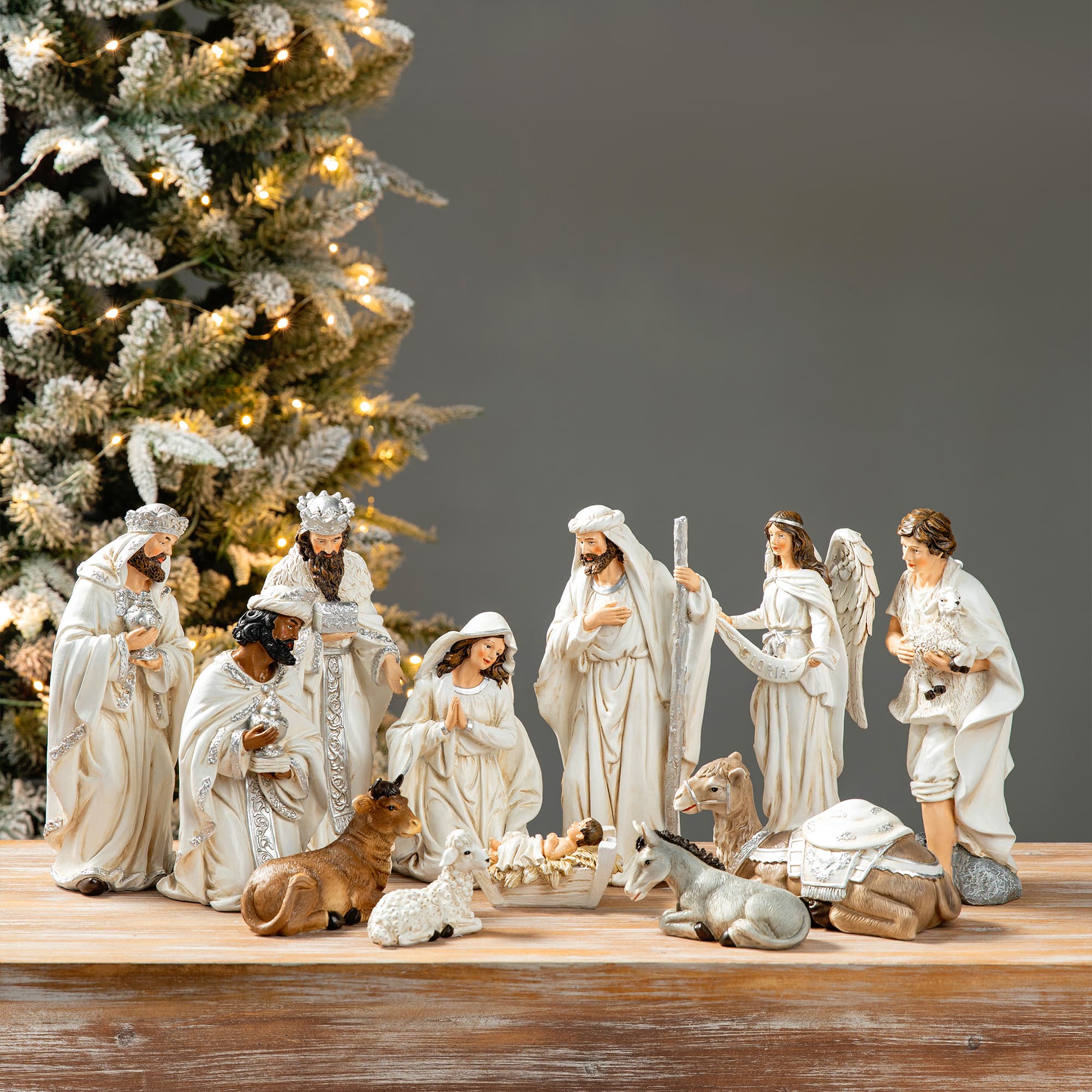 Glitzhome&#xAE; Ivory Resin Nativity Figurine Set