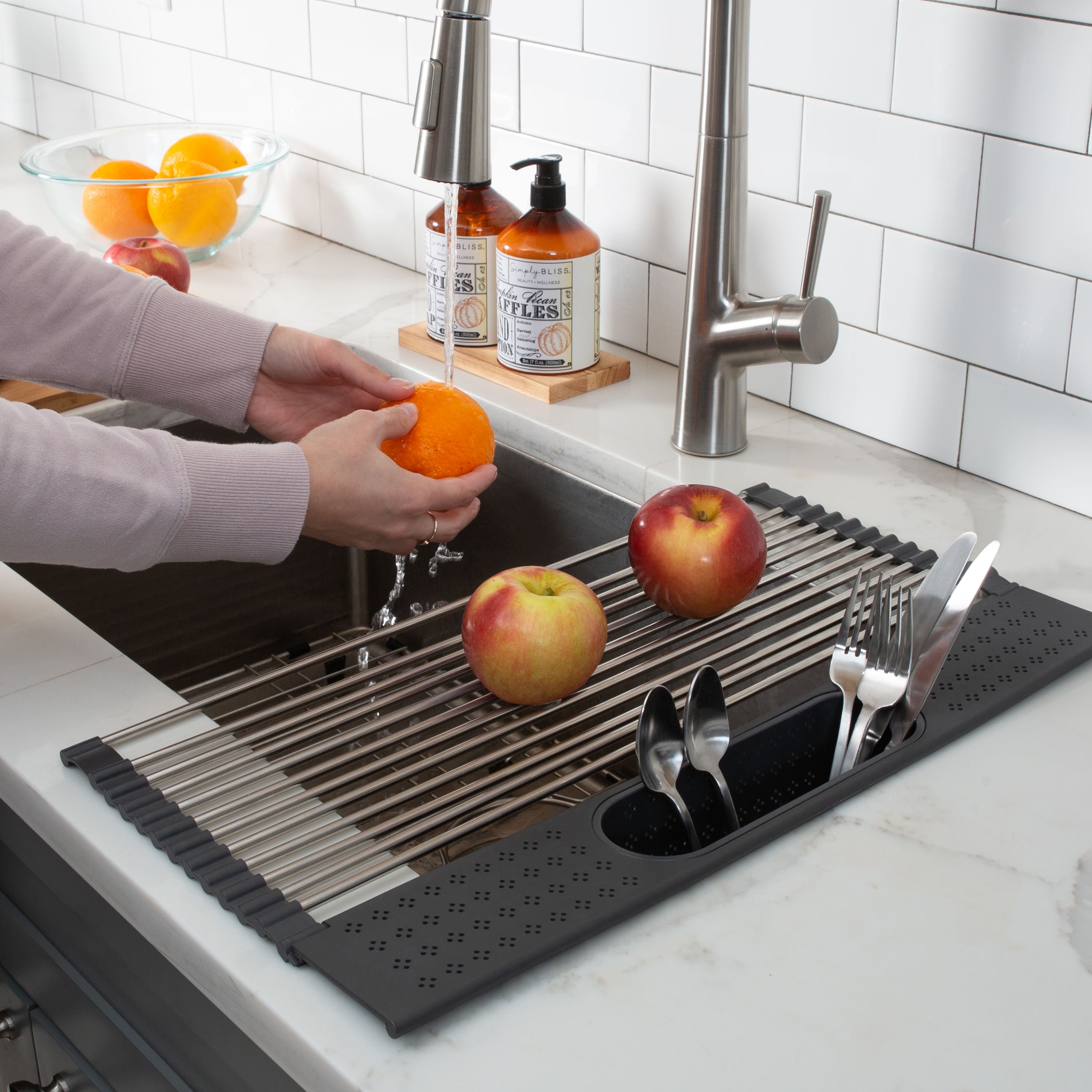 Kitchen Details Over the Sink Drying Rack with Utensil Holder