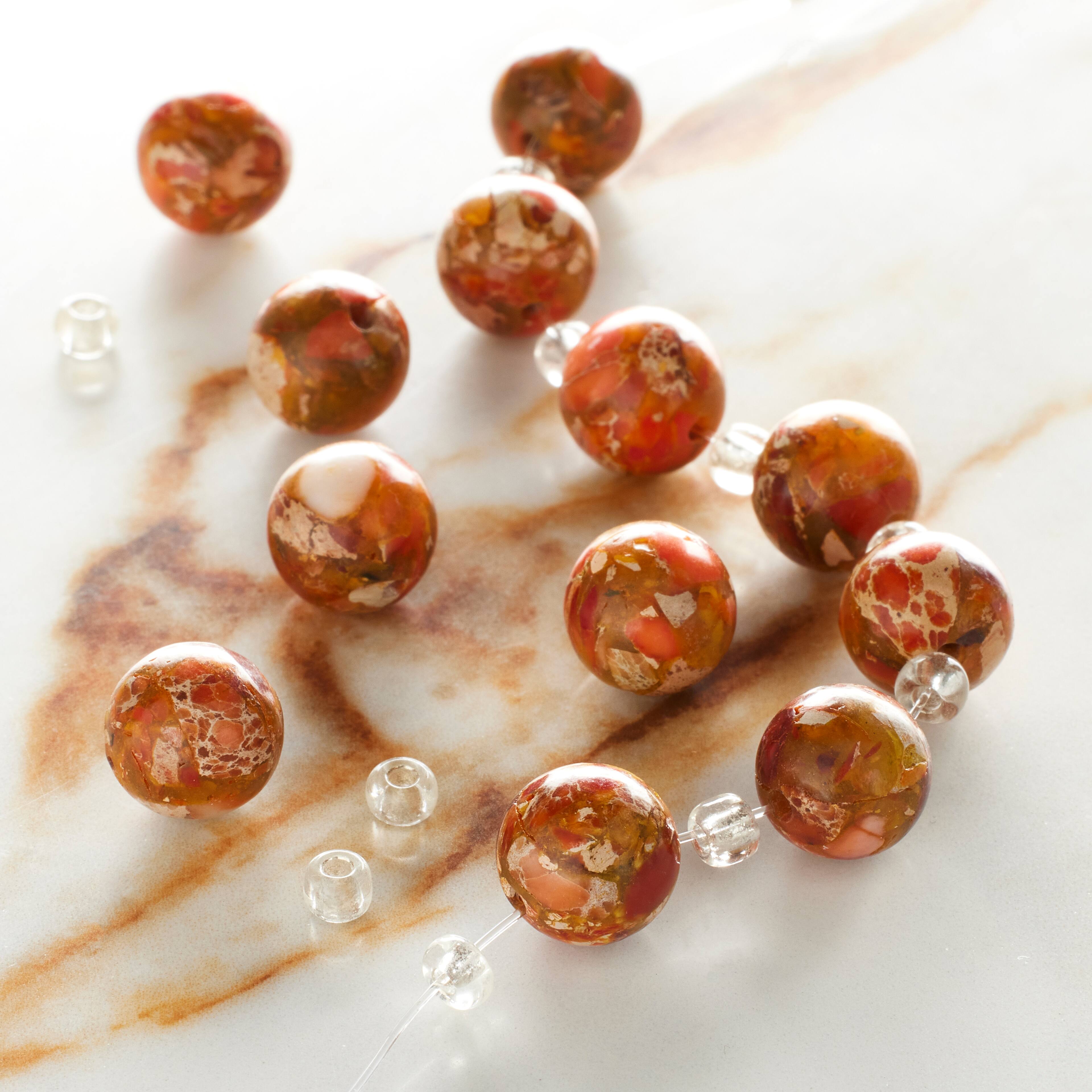 12 Pack: Orange Imperial Jasper Round Beads, 10mm by Bead Landing™