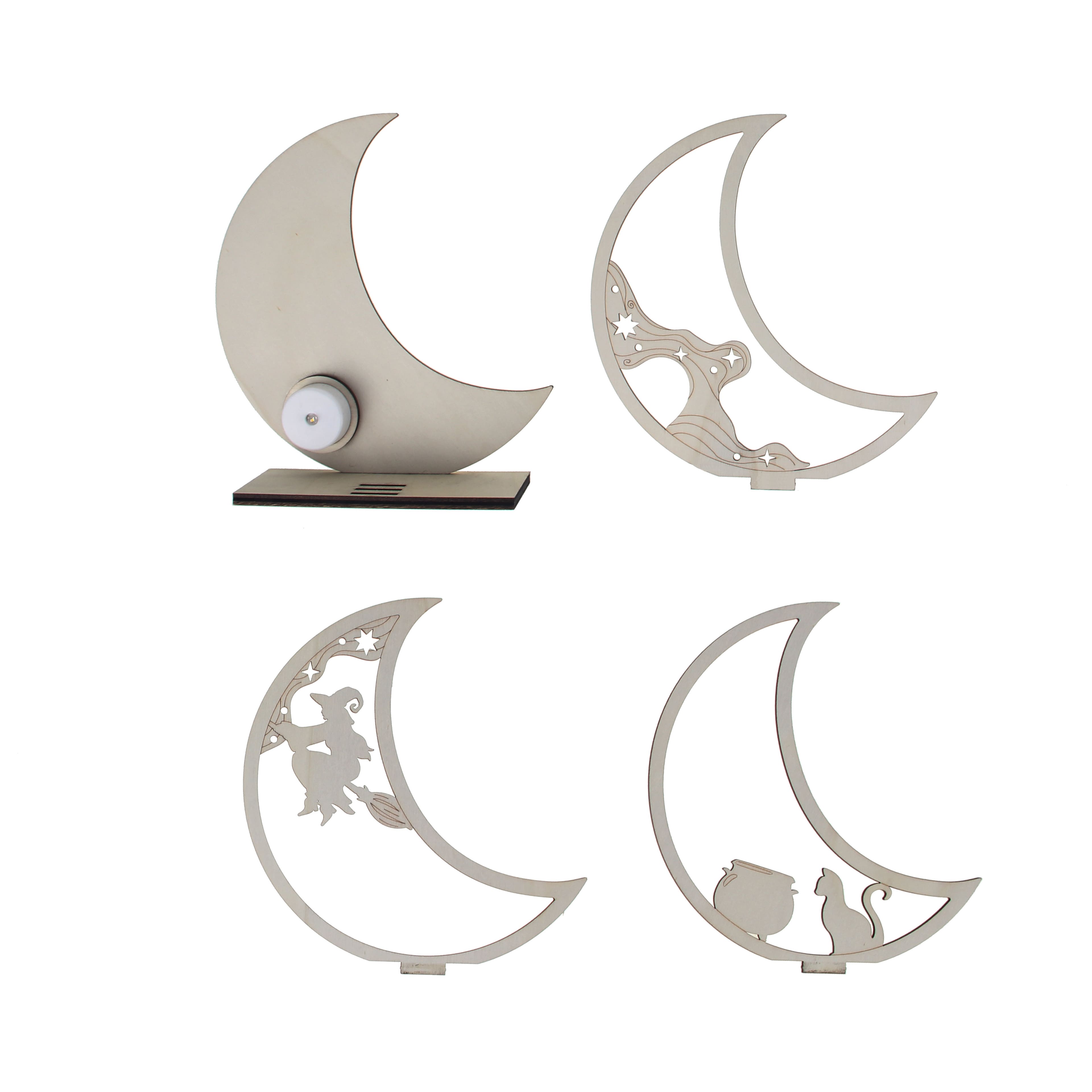 8.25&#x22; Layered Moon Witch DIY LED Plywood D&#xE9;cor by Make Market&#xAE;