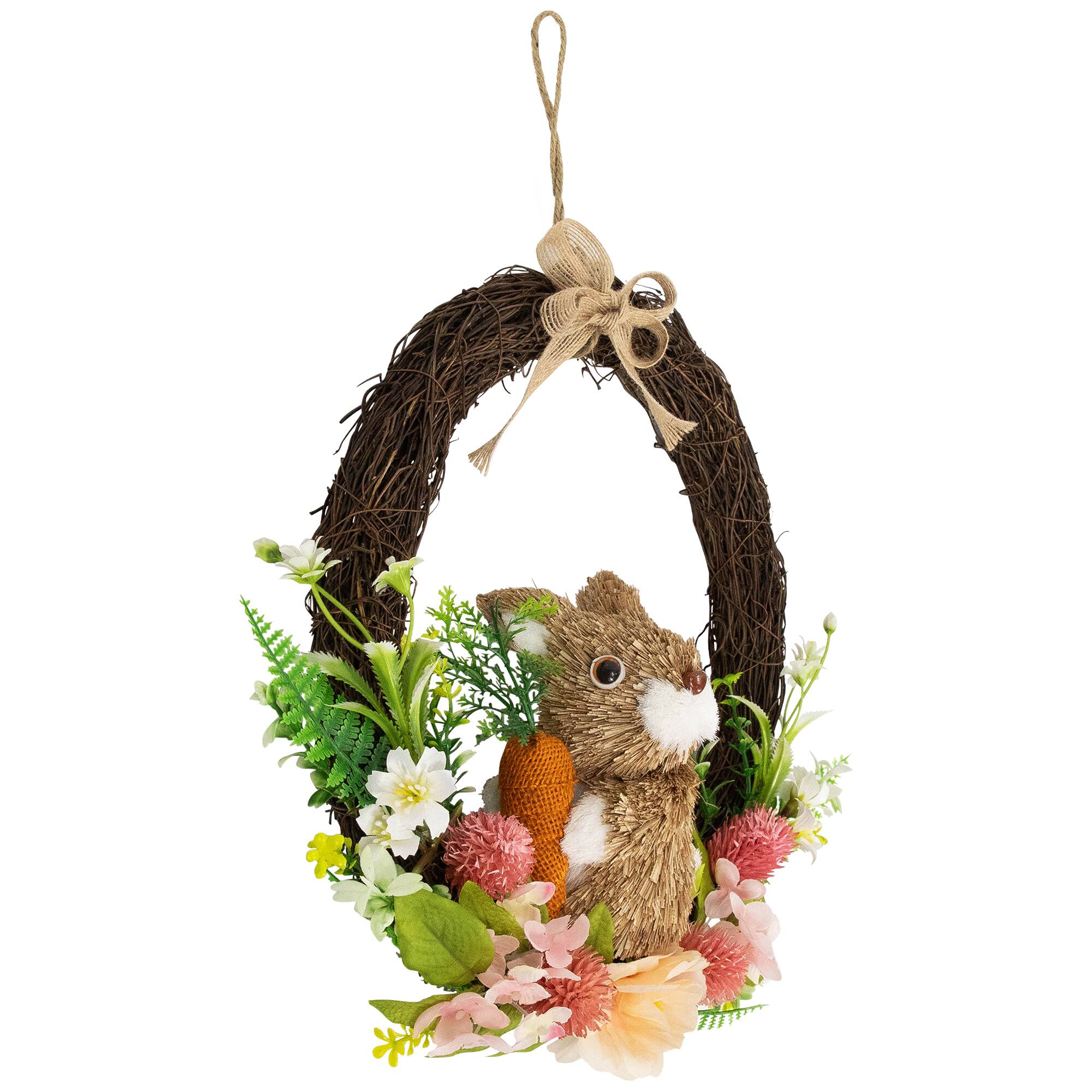 12" Floral Grapevine Spring Easter Wreath with Rabbit