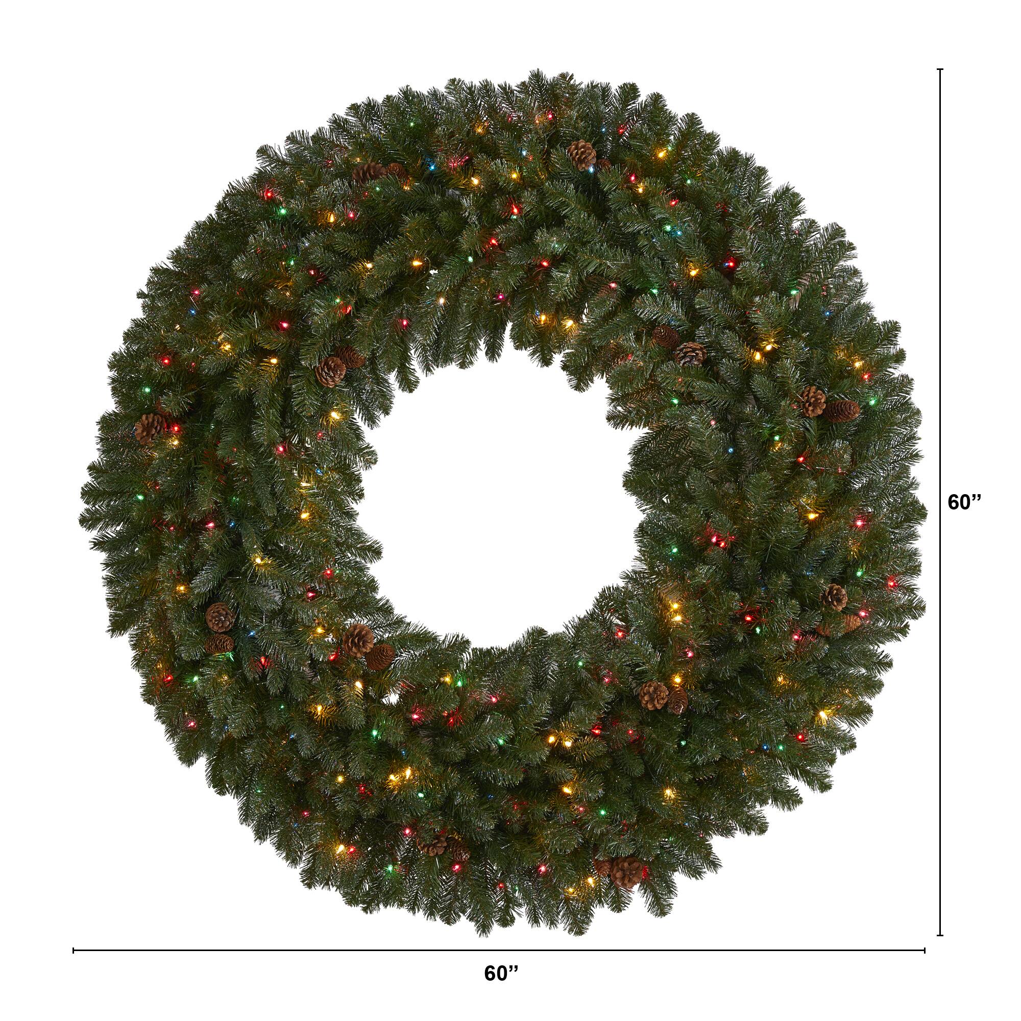 5ft. Pre-Lit Flocked Pine & Pinecone Artificial Christmas Wreath