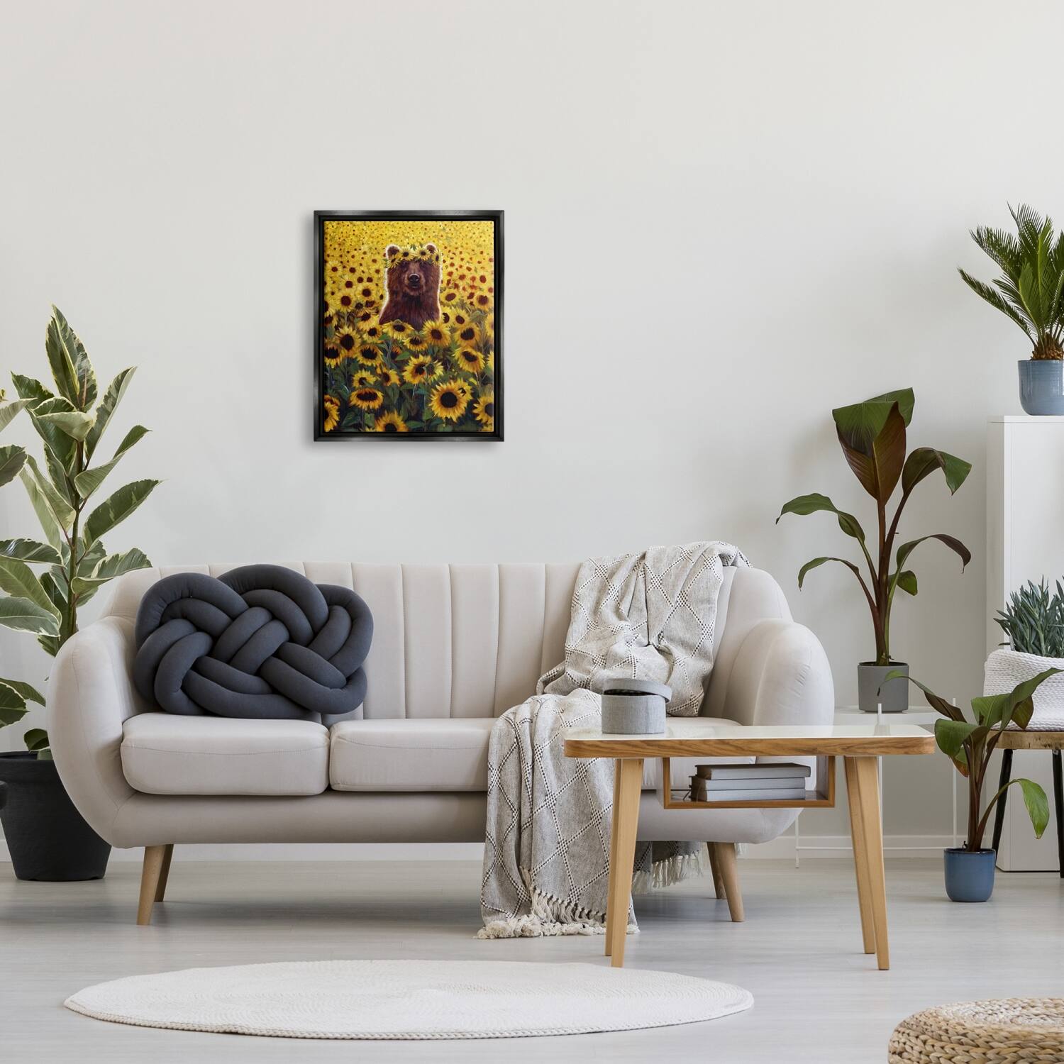 Stupell Industries Happy Bear Sunflower Field Floater Framed Art