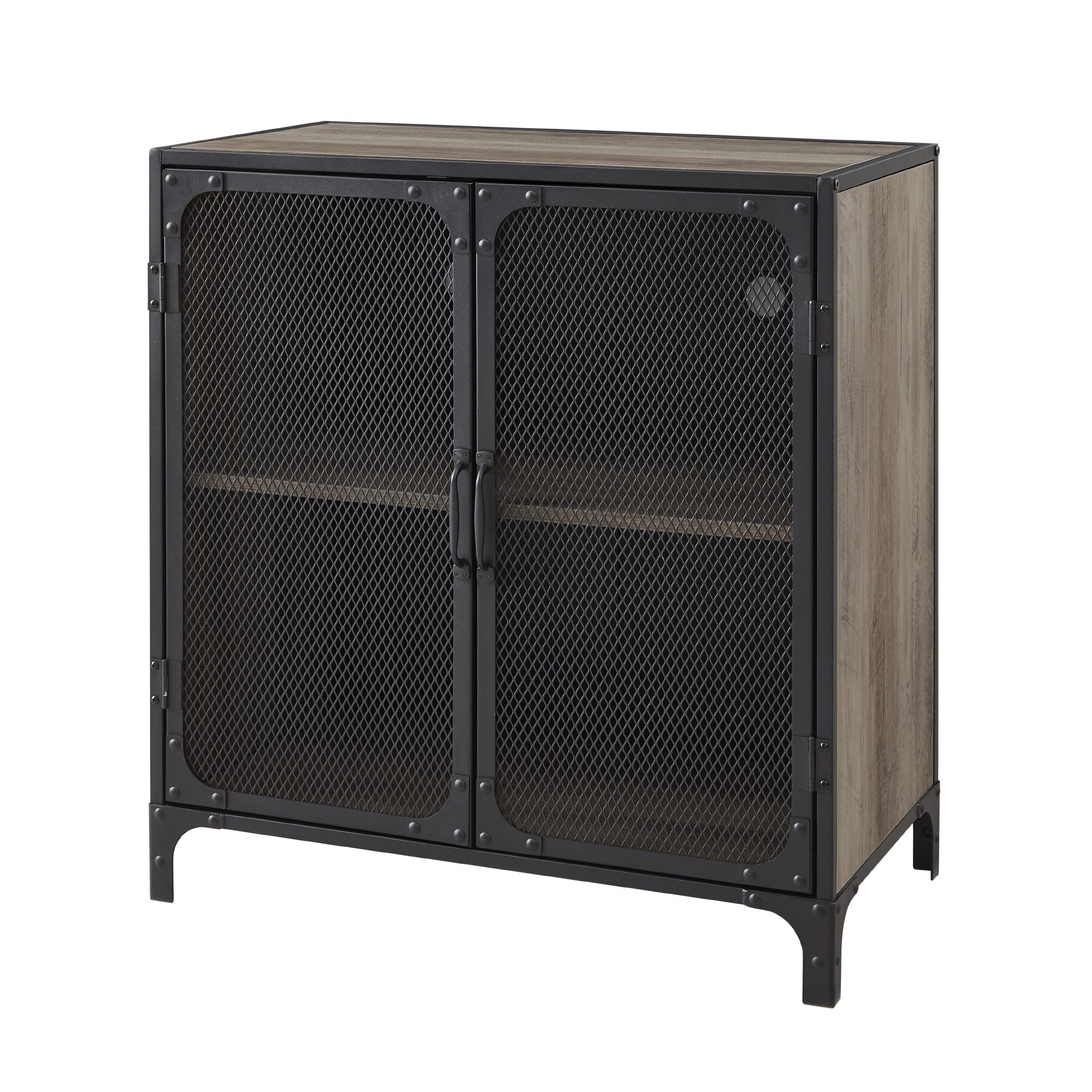 Walker Edison 30&#x22; Grey Wash Industrial Mesh Metal Door Accent Cabinet