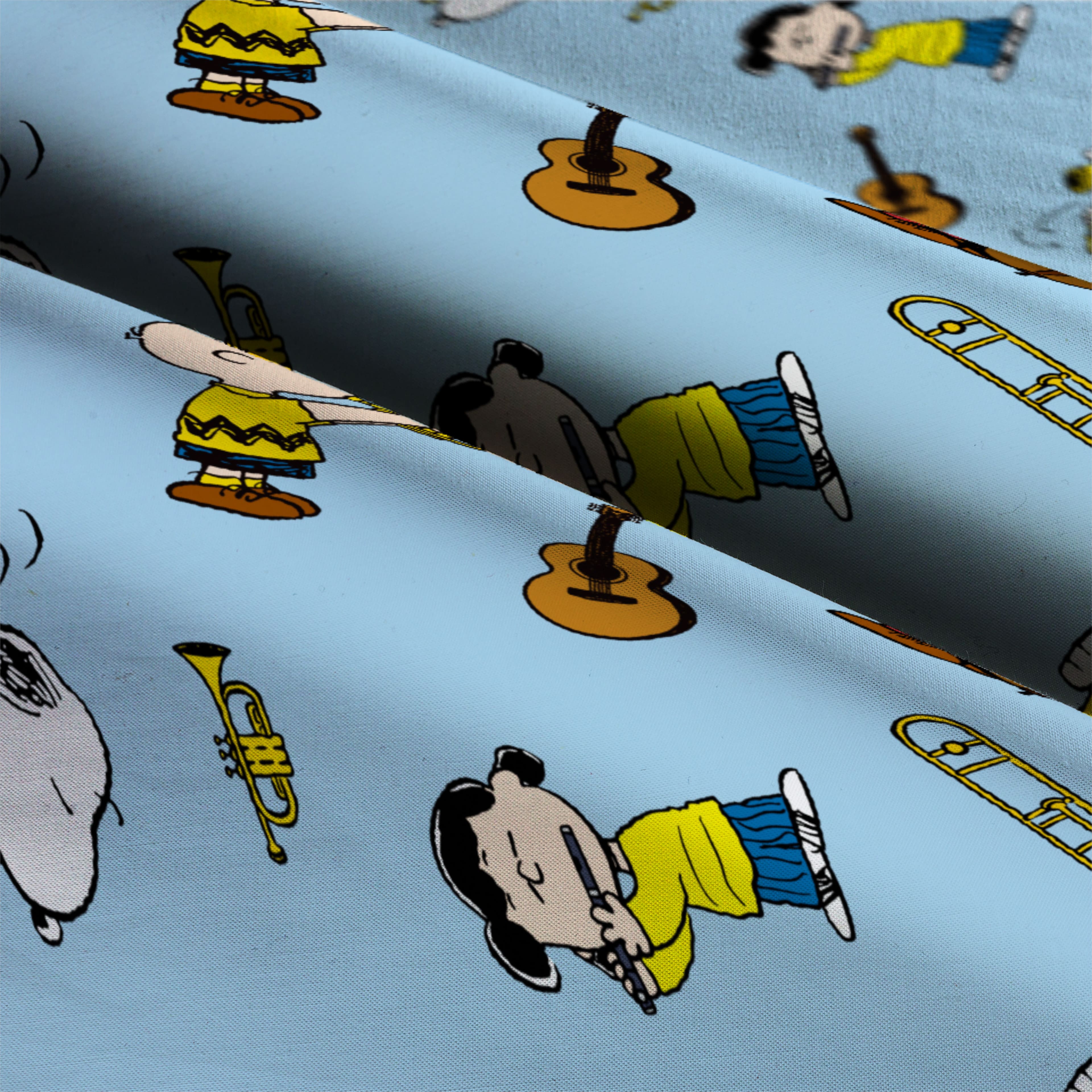 Peanuts&#xAE; Music Toss on Blue Cotton Fabric