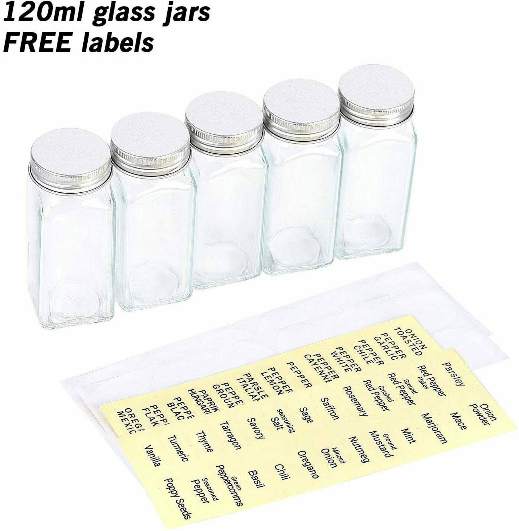 Freestanding Countertop Spice Shelf Holder with 20 Glass Jars