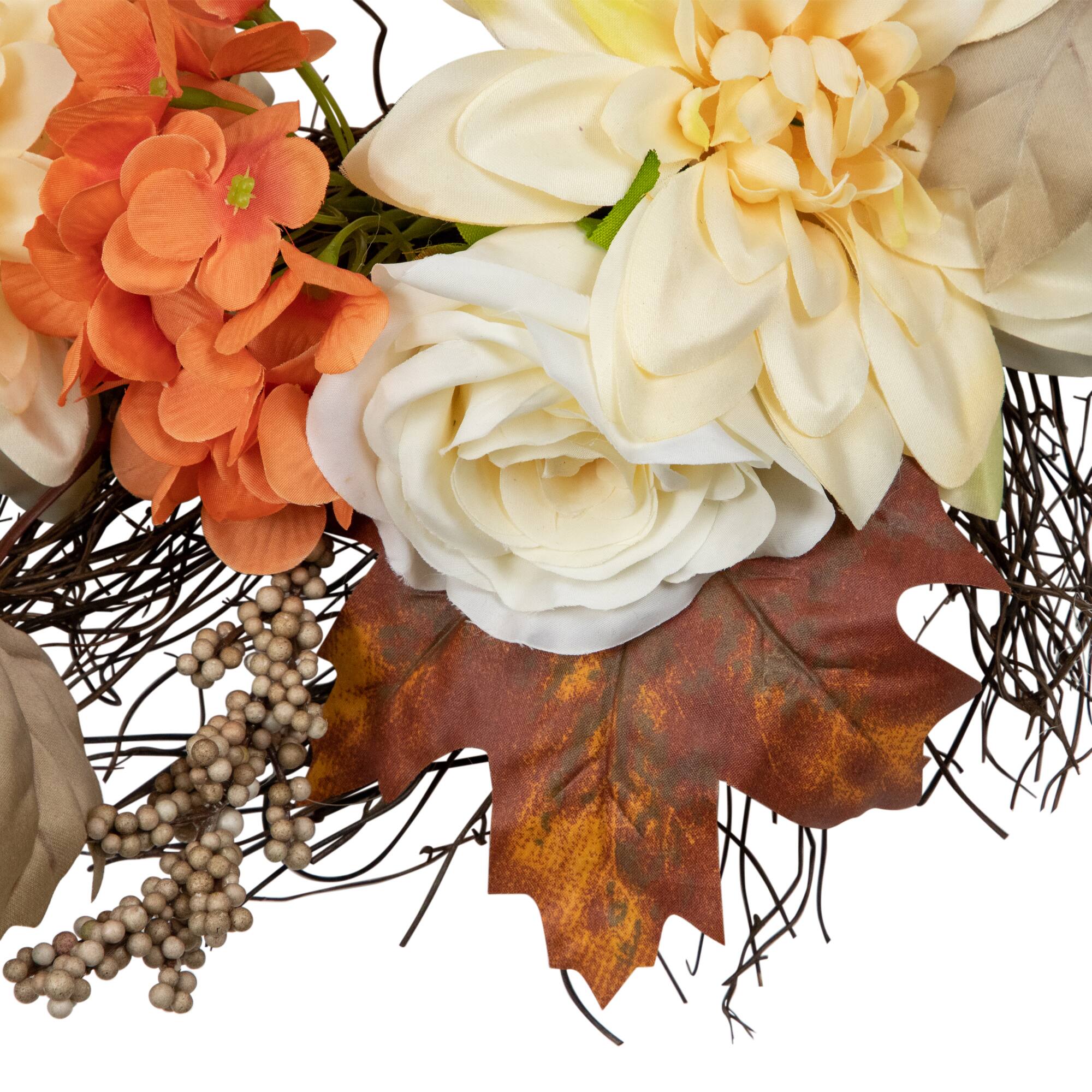 Orange and Cream Floral Fall Harvest Artificial Wreath 22"