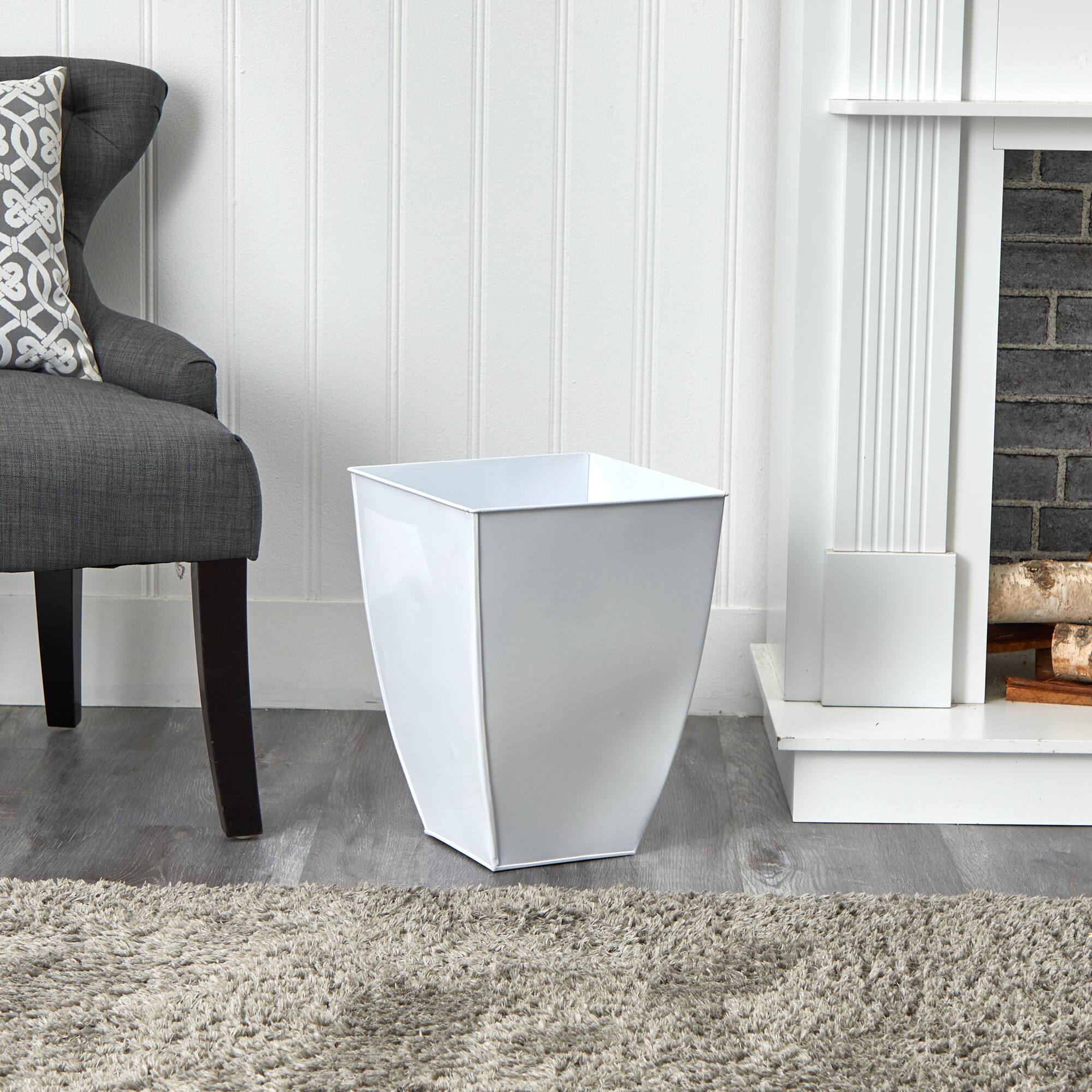 15&#x22; White Square Tin Planter
