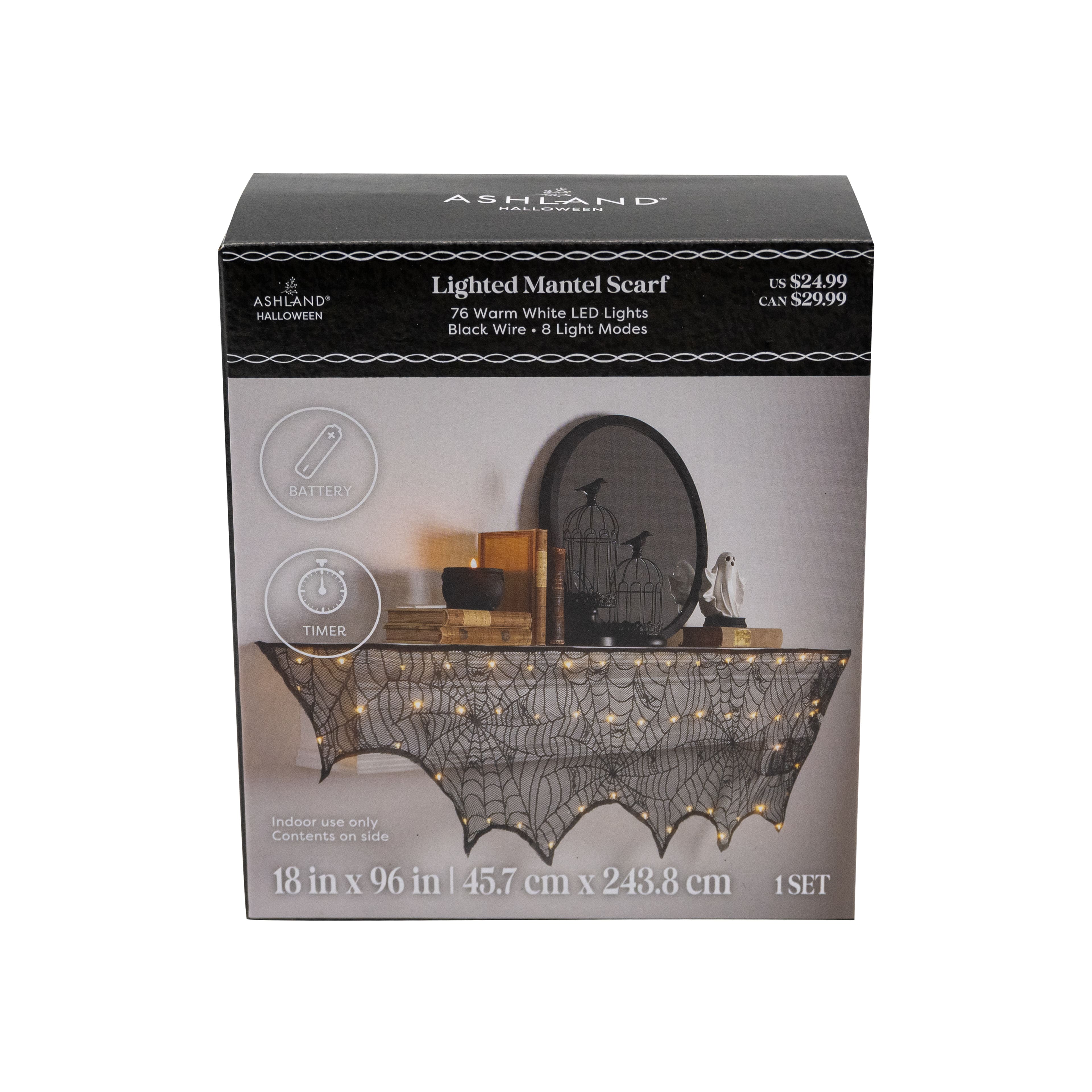 96" Black Spider LED Lighted Mantel Scarf by Ashland®