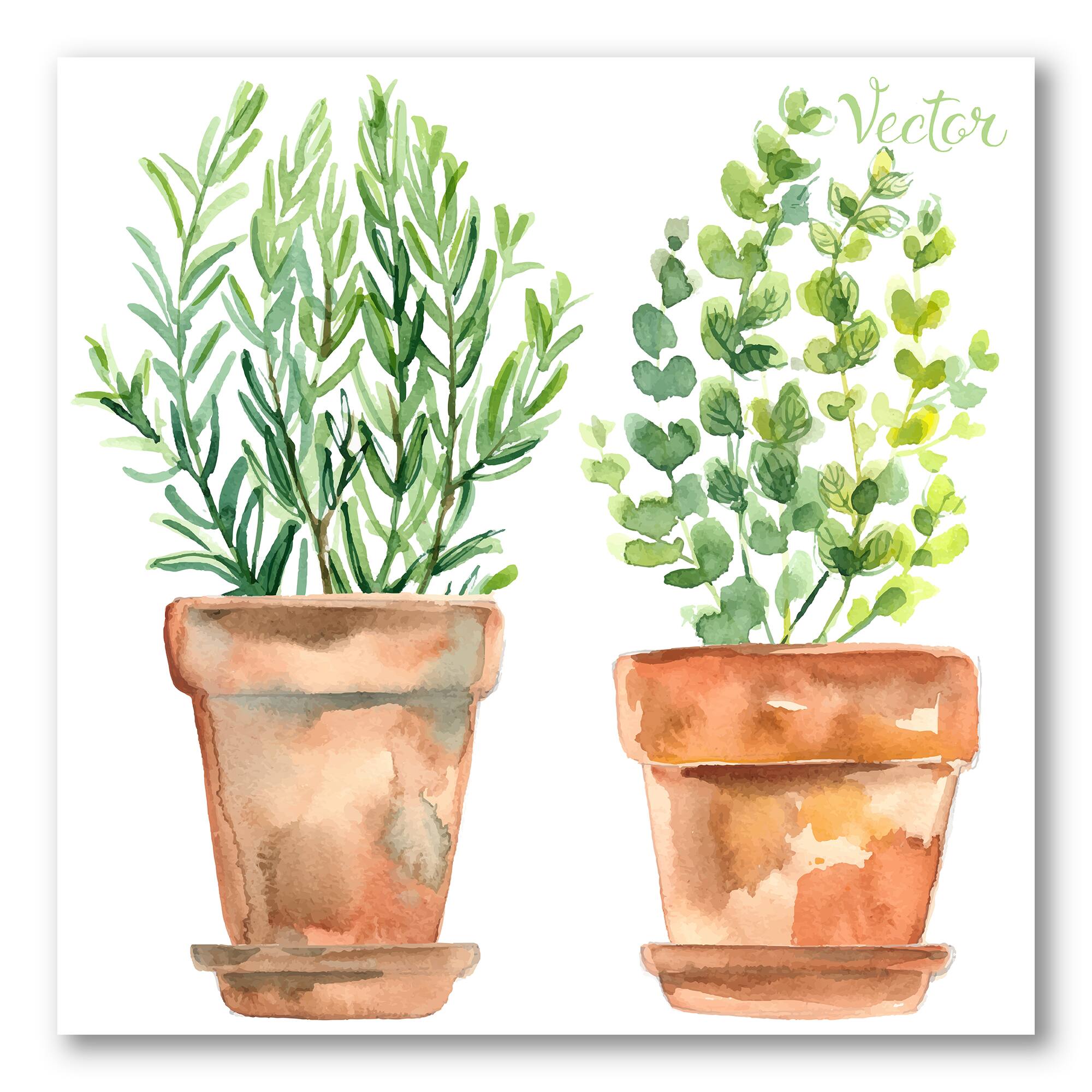 Designart - Two Green House Plants In Orange Flower Pots - Traditional Canvas Wall Art Print