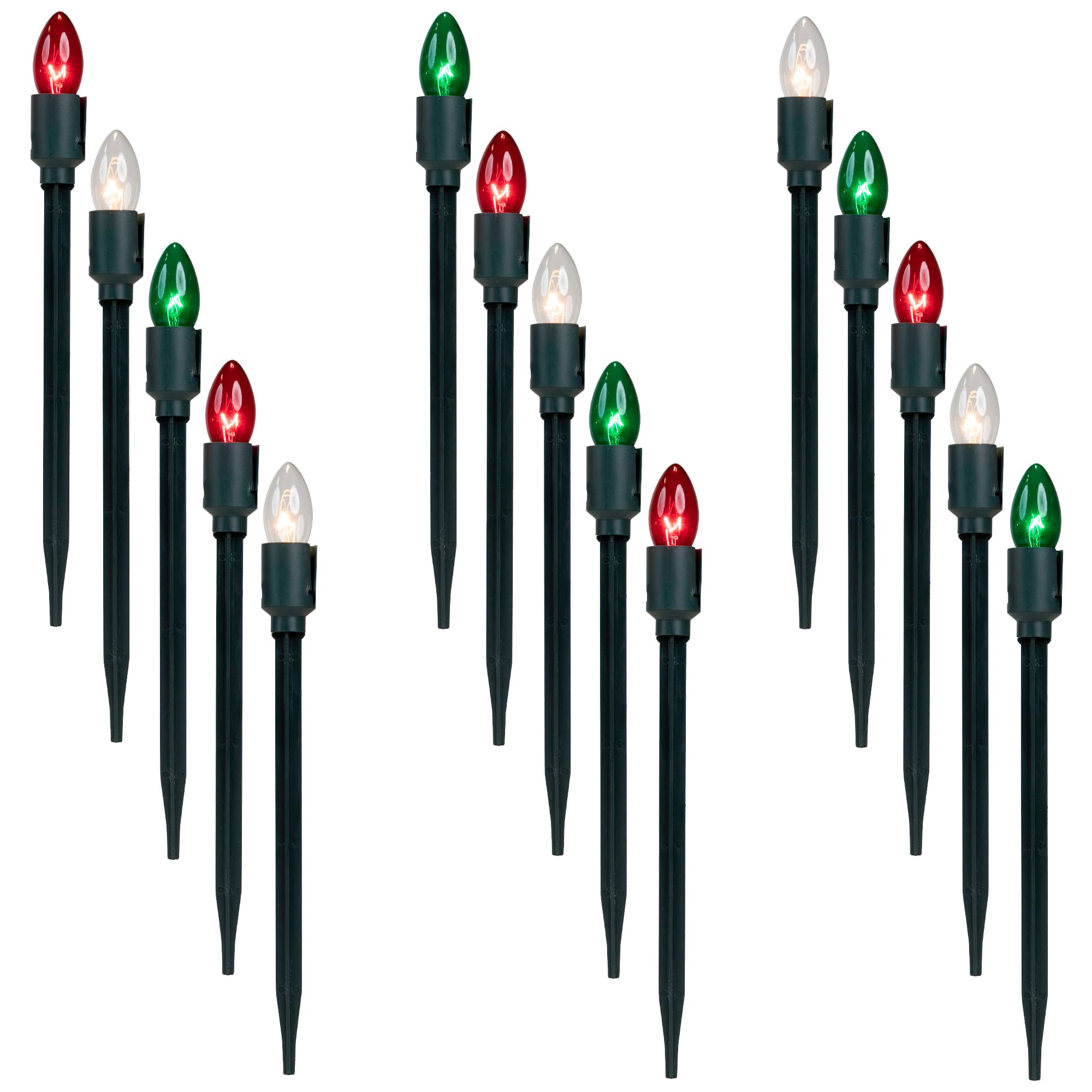 Set of 15 Lighted Red, Clear & Green C9 Christmas Pathway Marker Décor