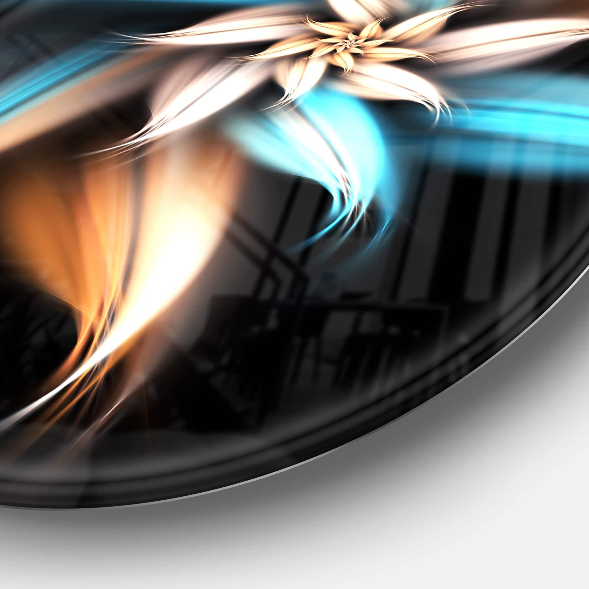 Designart - Blue Brown Digital Art Fractal Flower' Floral Metal Circle Wall Art