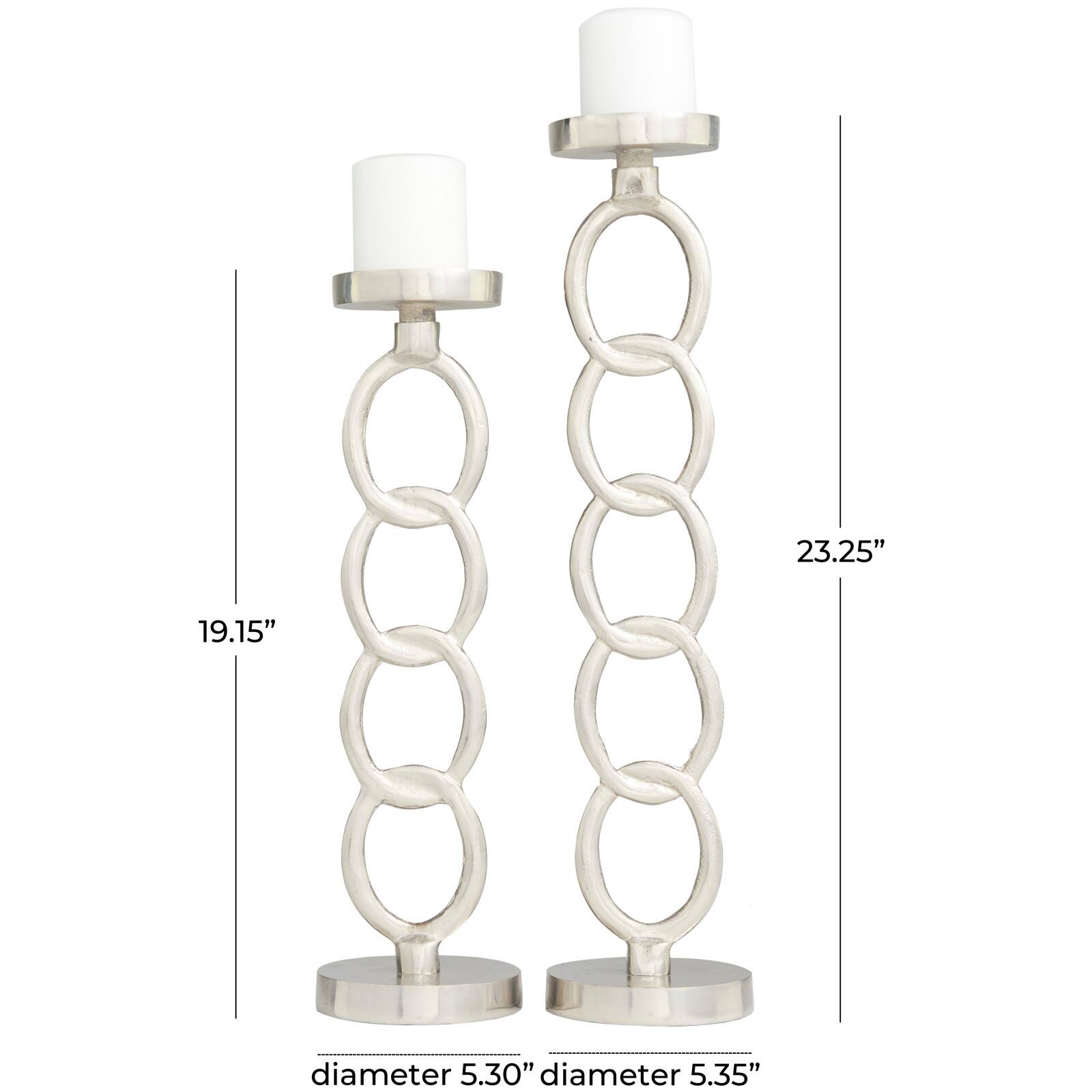 Silver Metal Geometric Candle Holder Set