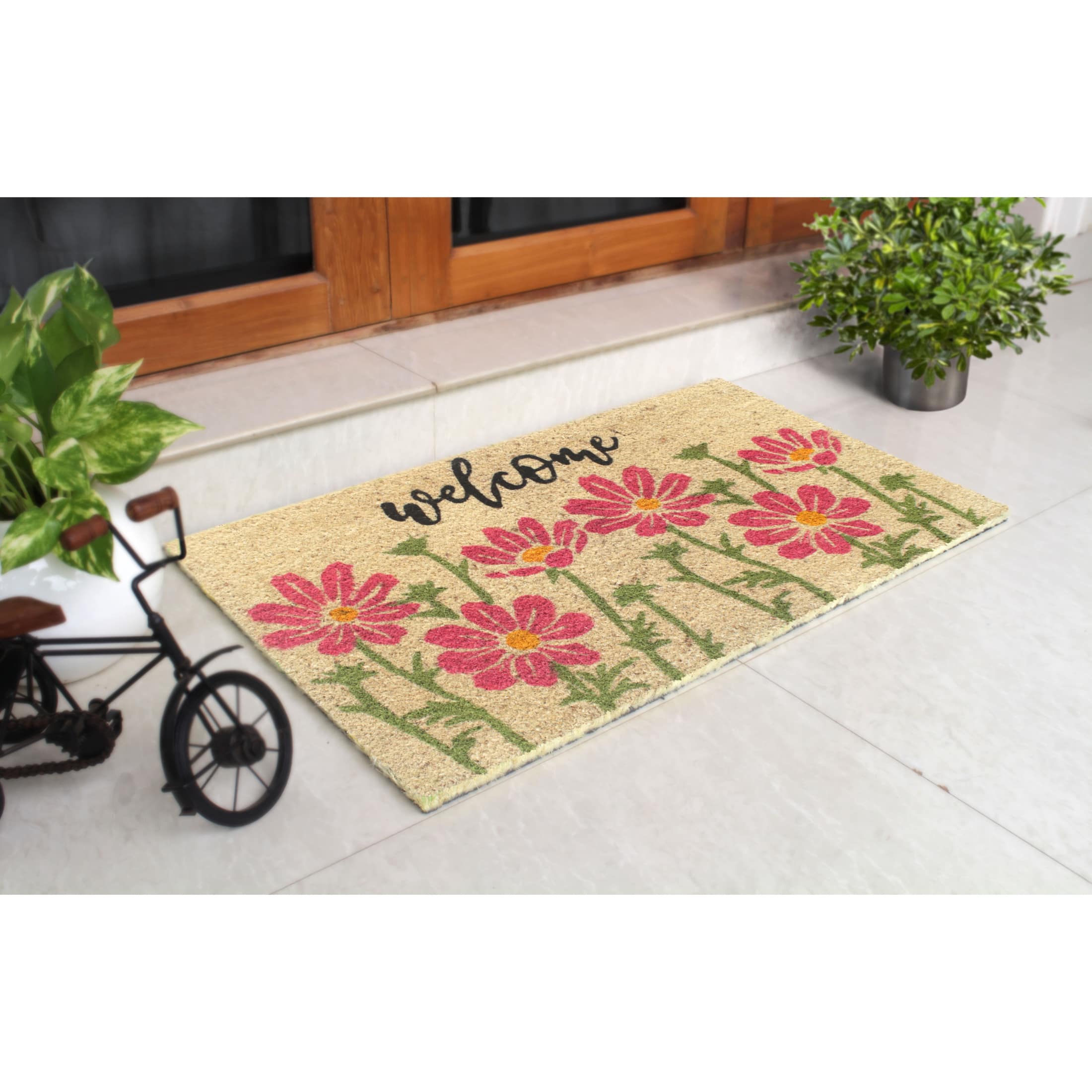 RugSmith Multicolor Machine Tufted Hello Floral Doormat