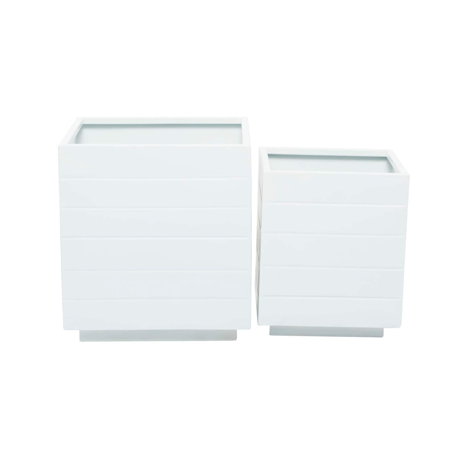 White Modern Planter, Set of 2" 14", 10"