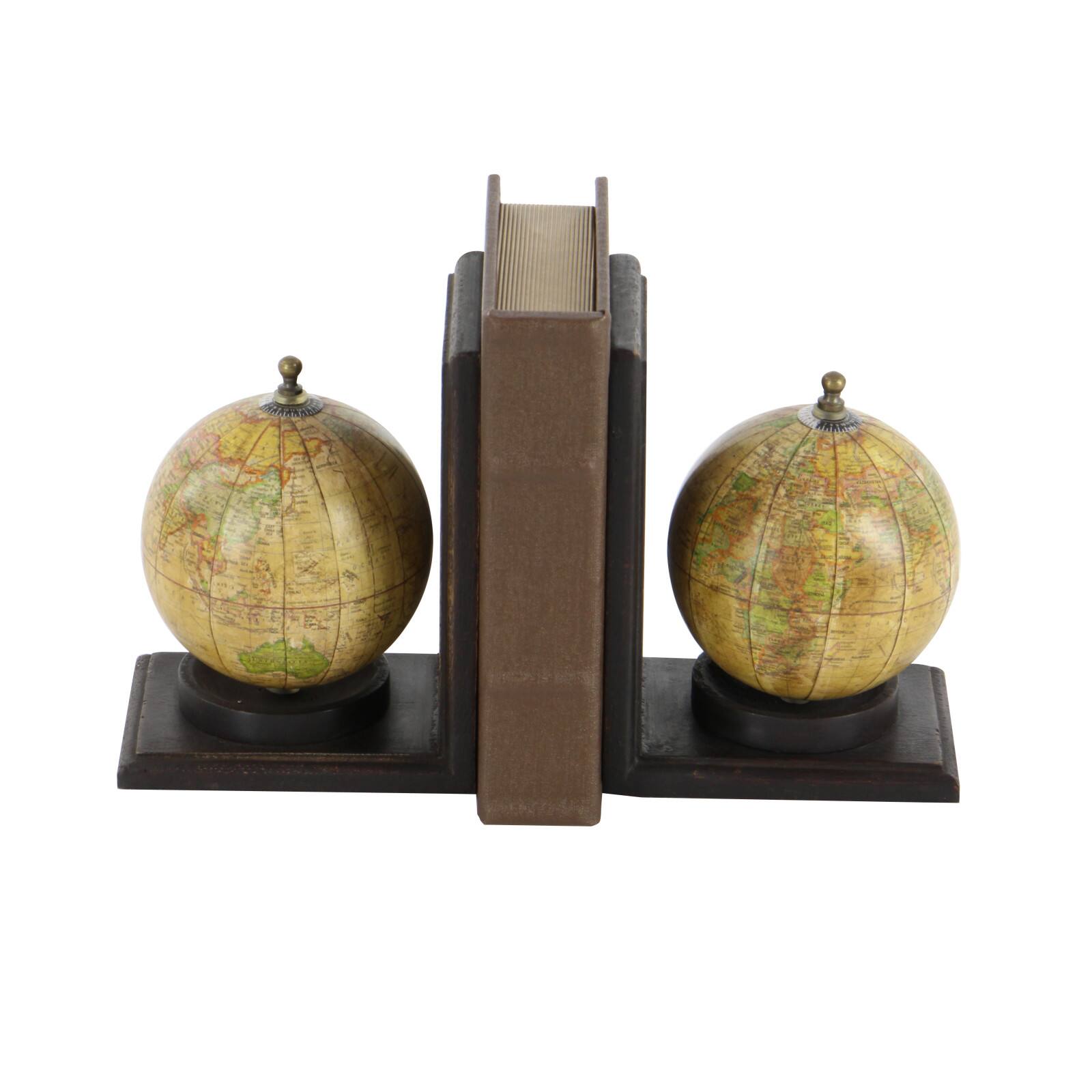 8" Rustic Brown Wood Globe Bookends Michaels