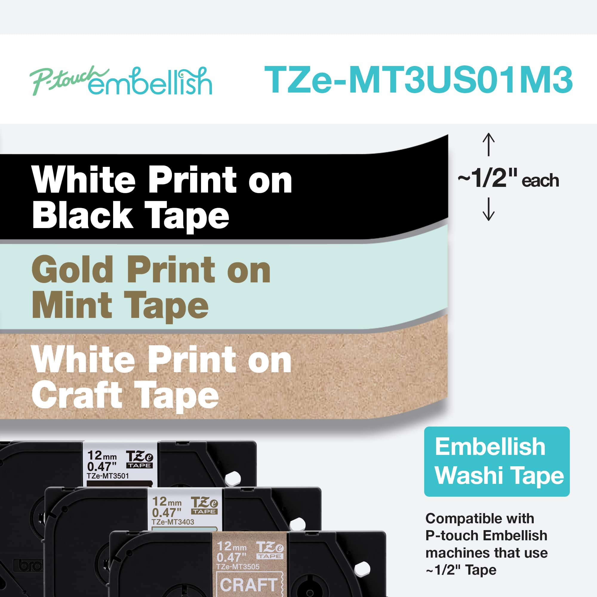 6 Packs: 3 ct. (18 total) Brother P-touch Embellish Multicolor Washi Tape