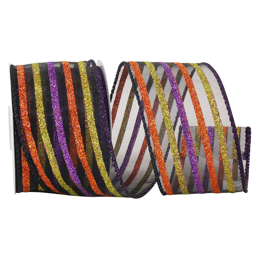 JAM Paper 2.5" x 10yd. Black Wired Striped Season Sheer Ribbon