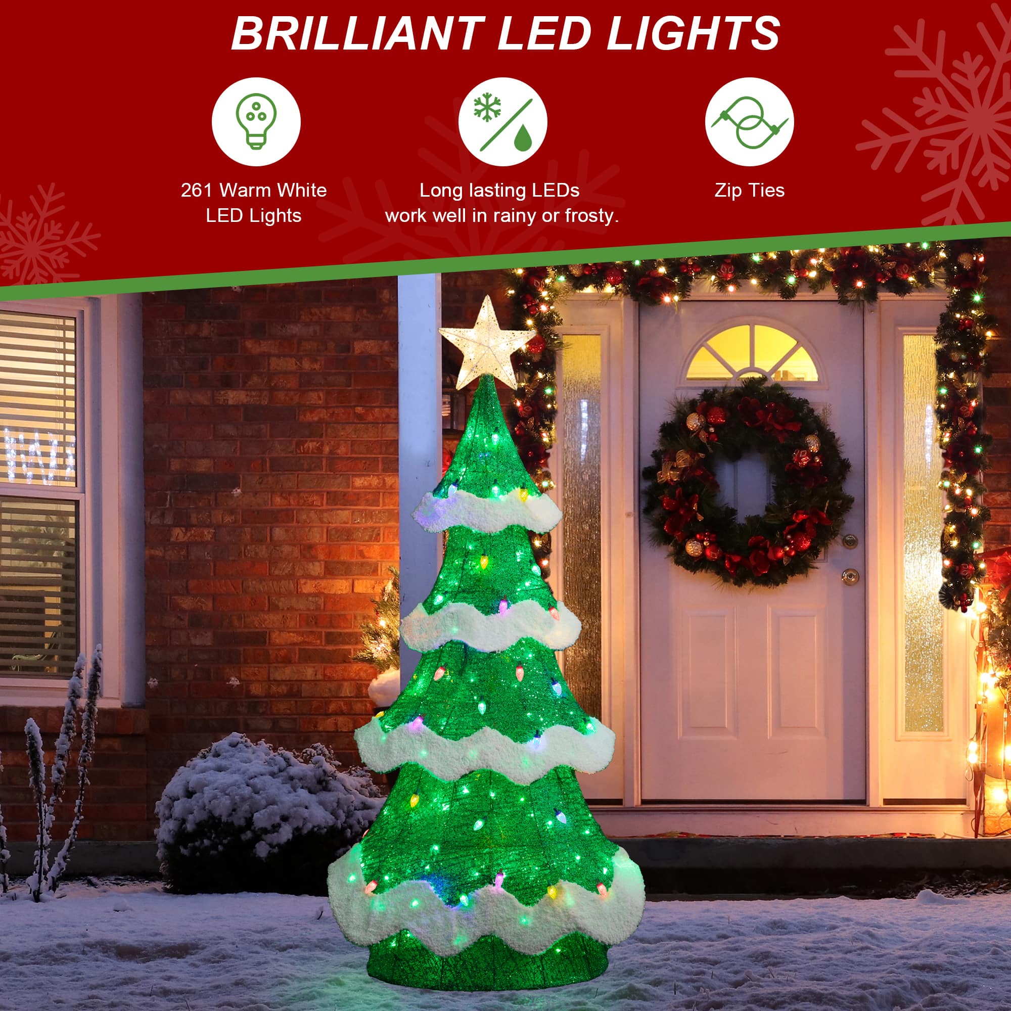 Glitzhome® 74.5"H Lighted Christmas 3D Mesh Tree Outdoor Decor