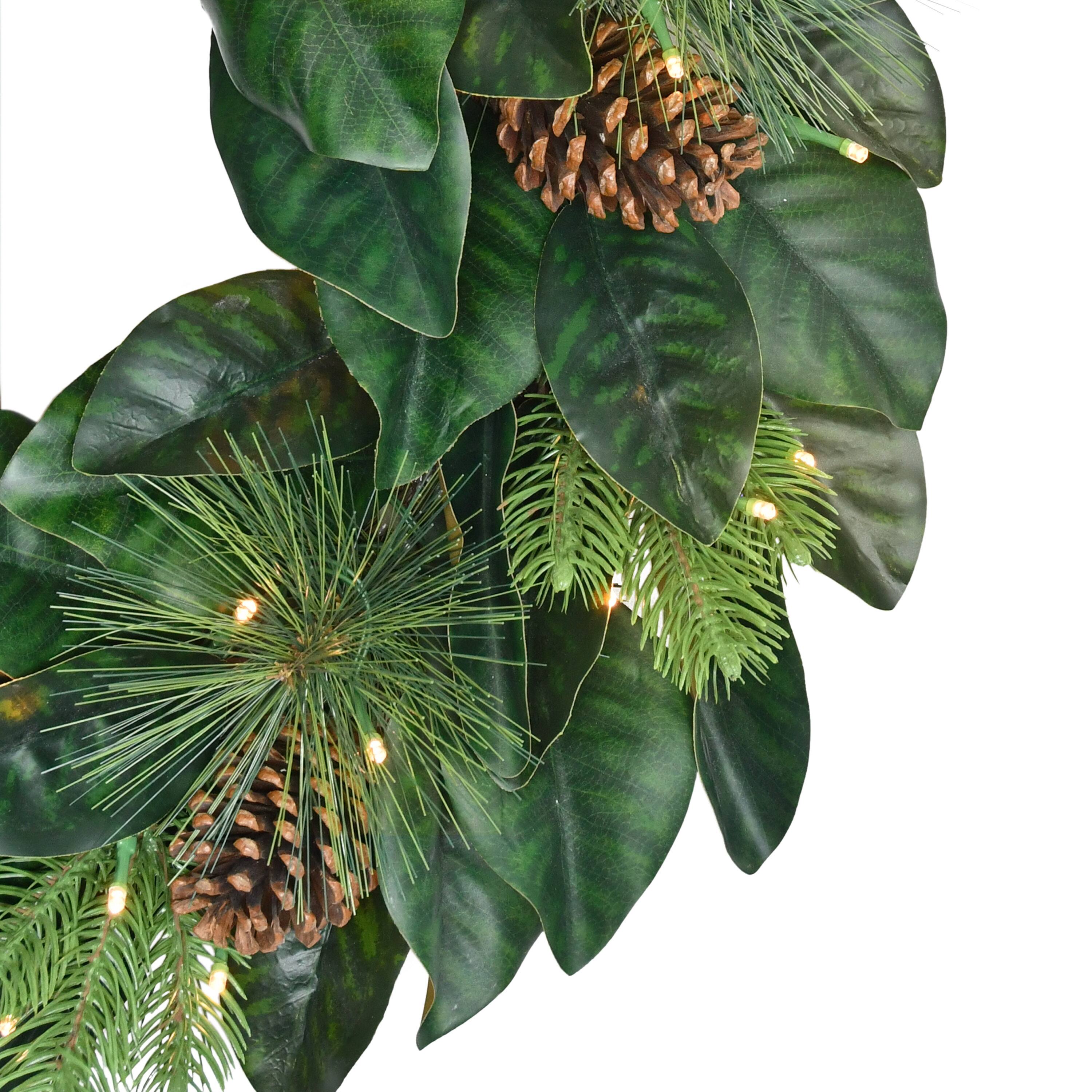 24&#x22; Pre-Lit Magnolia Wreath