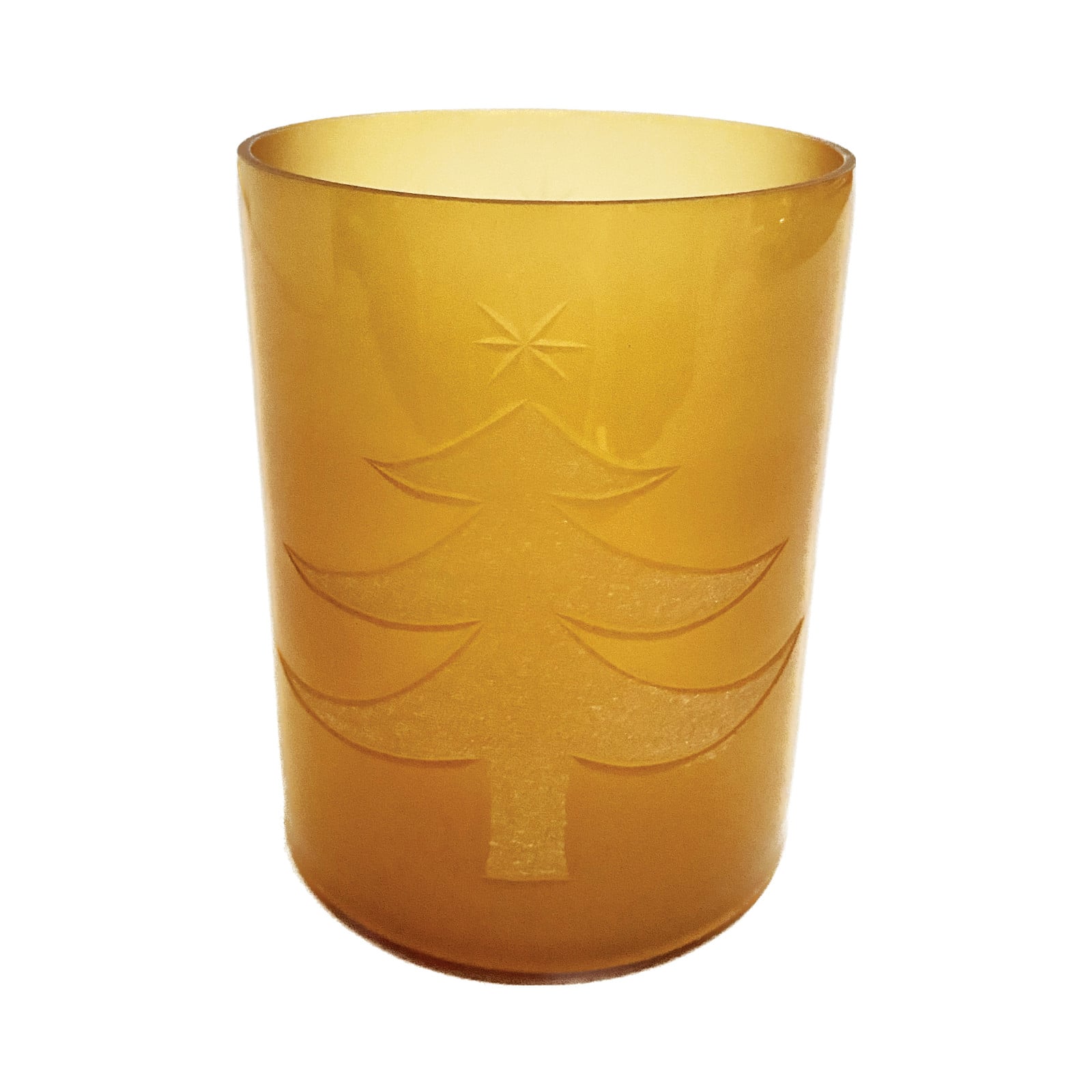 4.3" x 5.3" Apricot Glass Votive Candleholder with Etched Christmas Tree