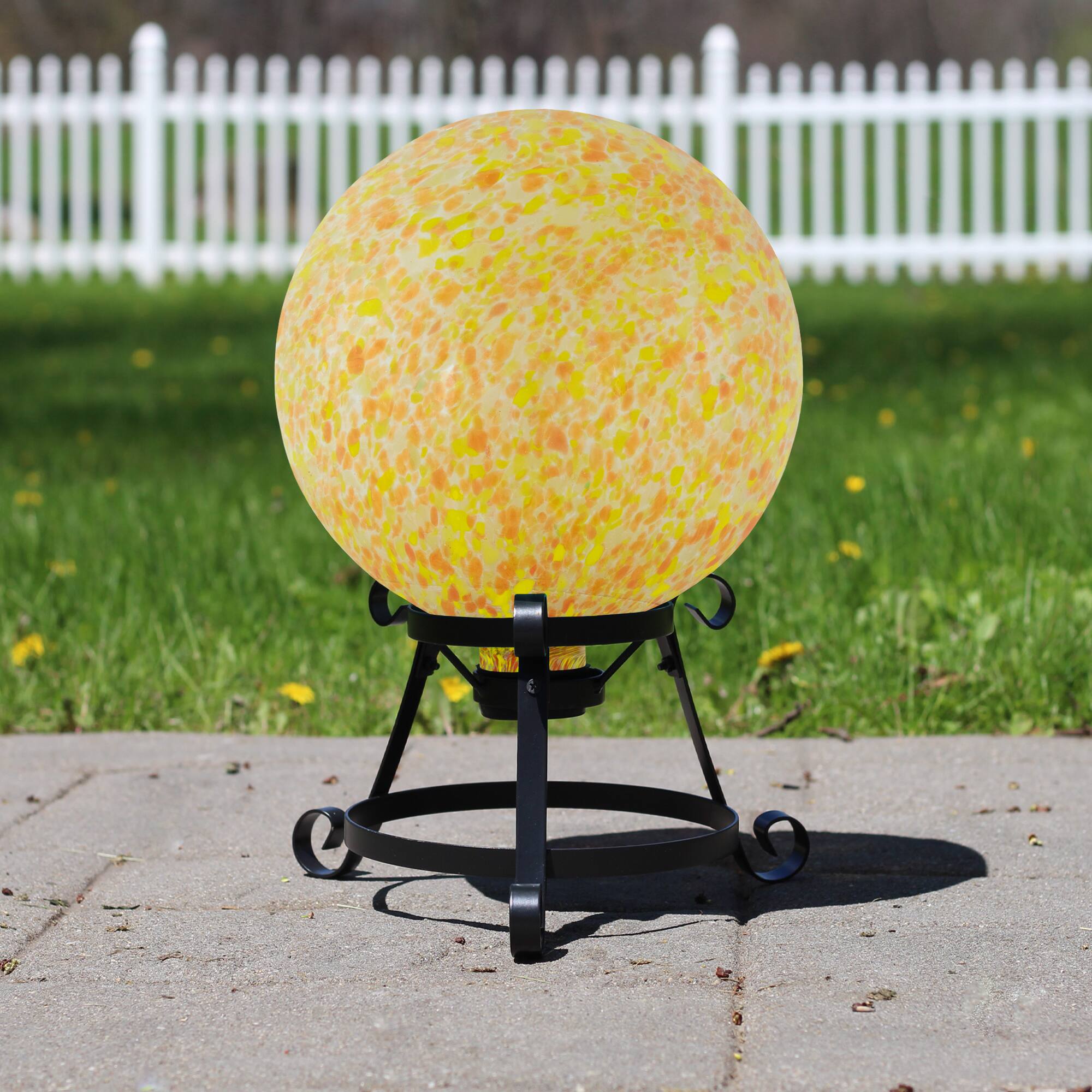 10" Orange and Yellow Speckled Glass Garden Gazing Ball