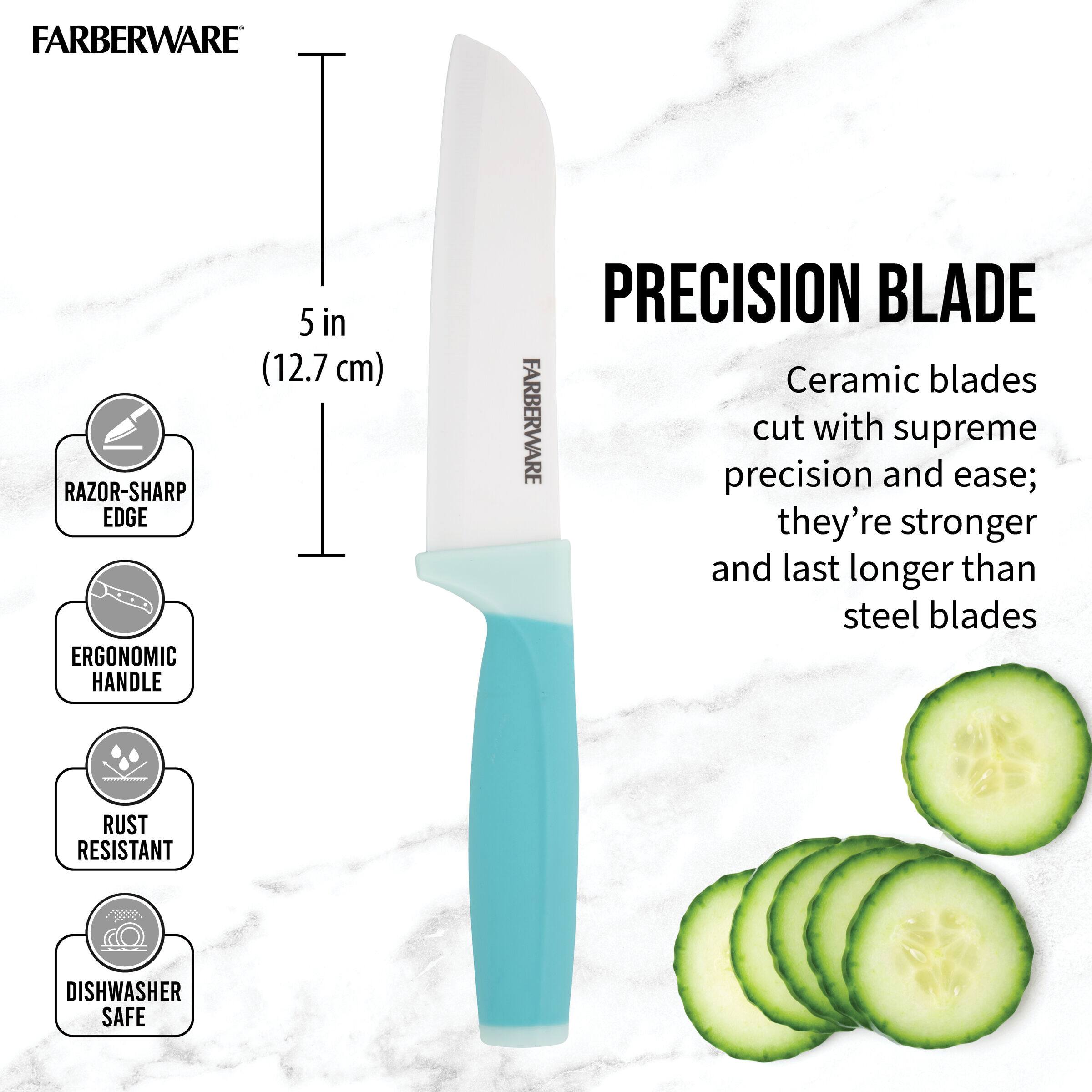 Farberware 5" Aqua Ceramic Santoku Knife with Sheath