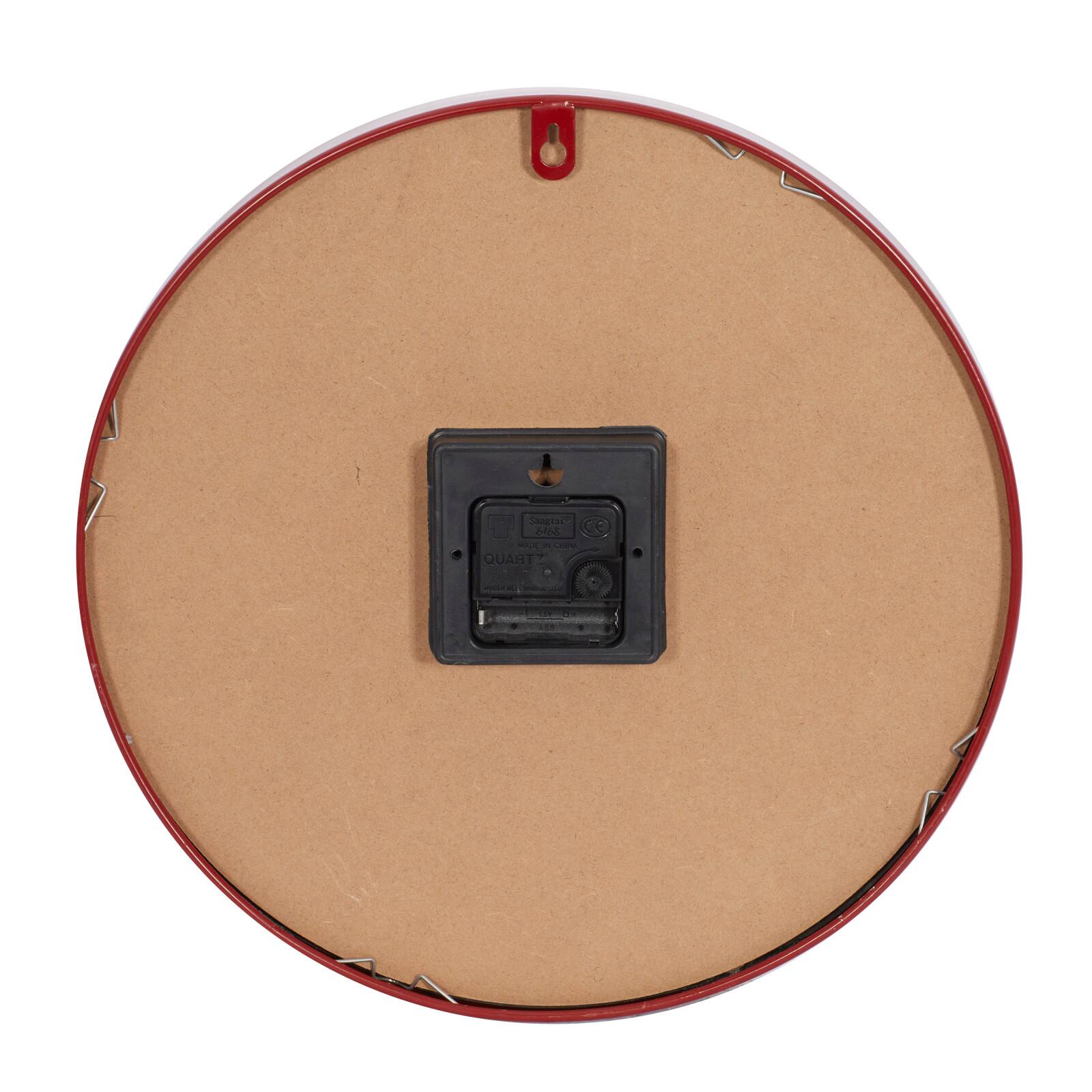 Farmhouse Round Red Metal and Wood Kensington Station Wall Clock, 14" x 14" x 2.60"