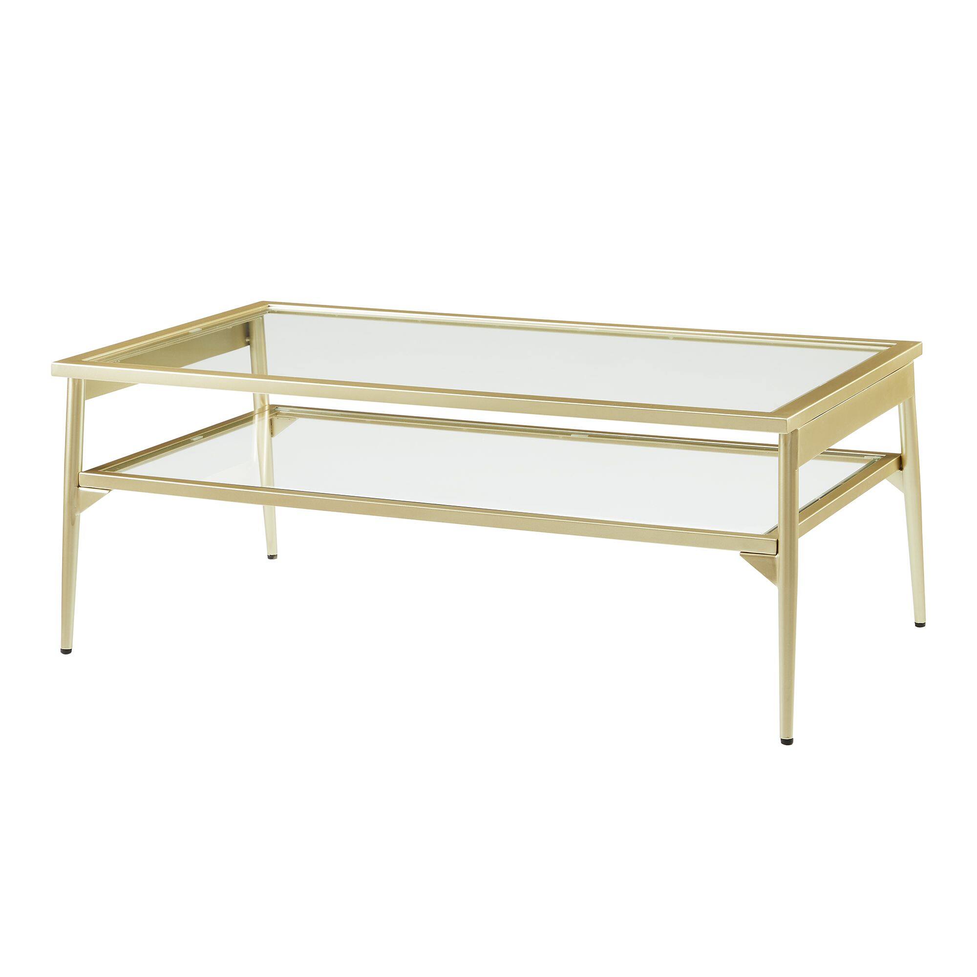 42" Gold Two Tier Glass and Metal Coffee Table