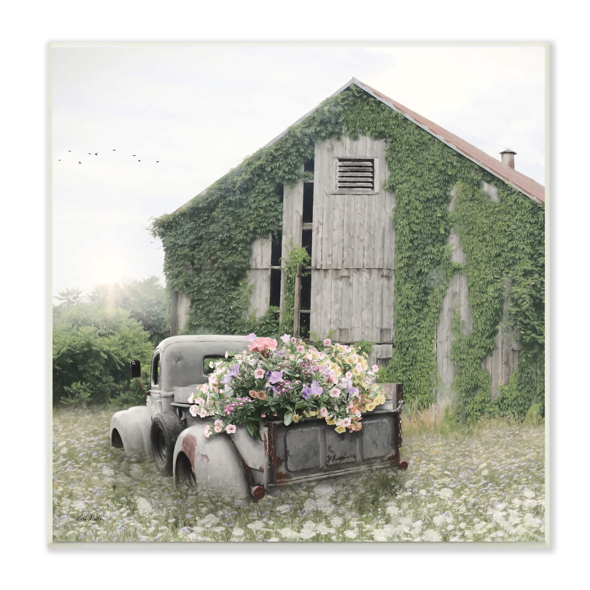 Stupell Industries Farmhouse Barn & Flower Field Wall Plaque Art