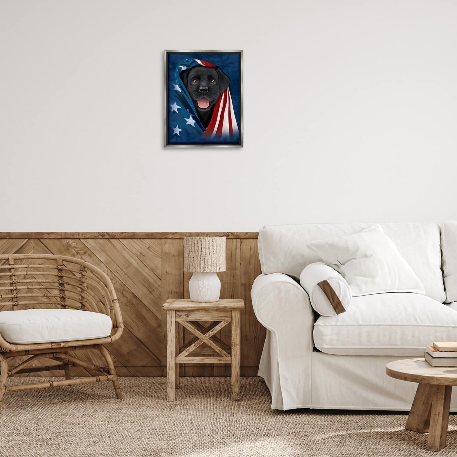 Stupell Industries Labrador & American Flag Floater Framed Art