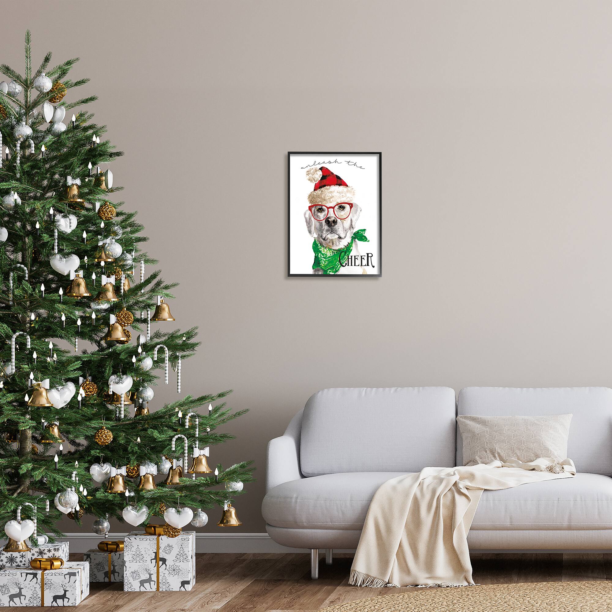 Stupell Industries Unleash The Cheer Holiday Dog Framed Giclee Art