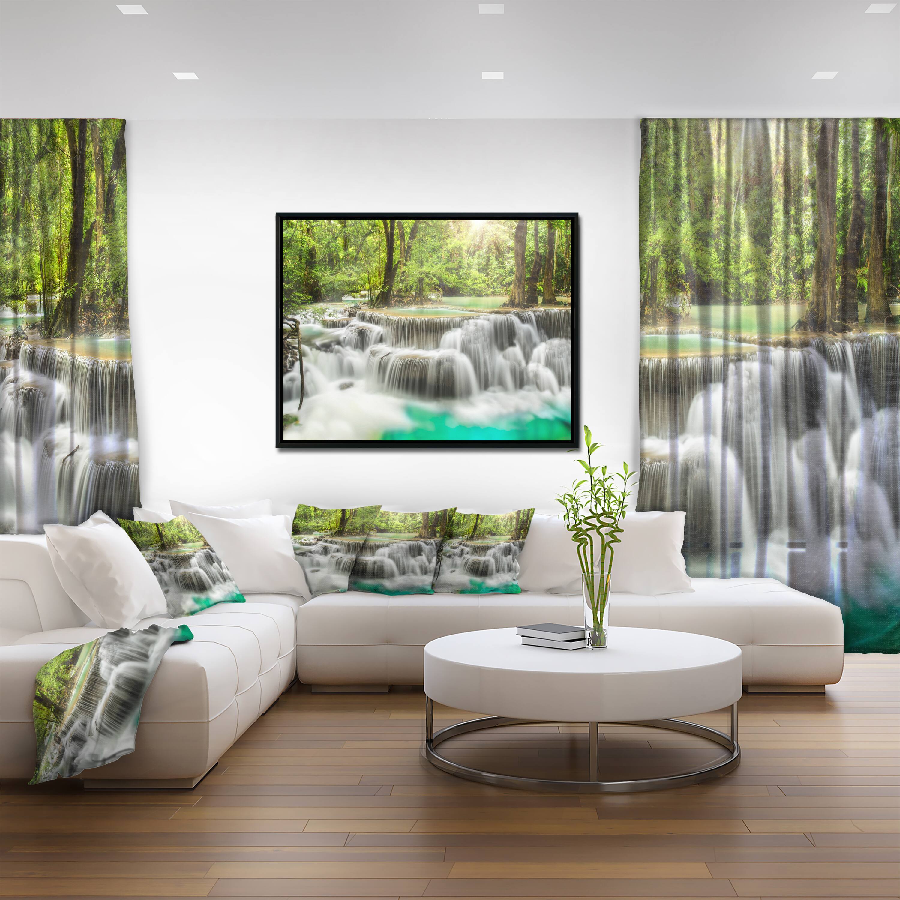 Designart - Kanchanaburi Erawan Waterfall - Photography Canvas Art Print in Black Frame