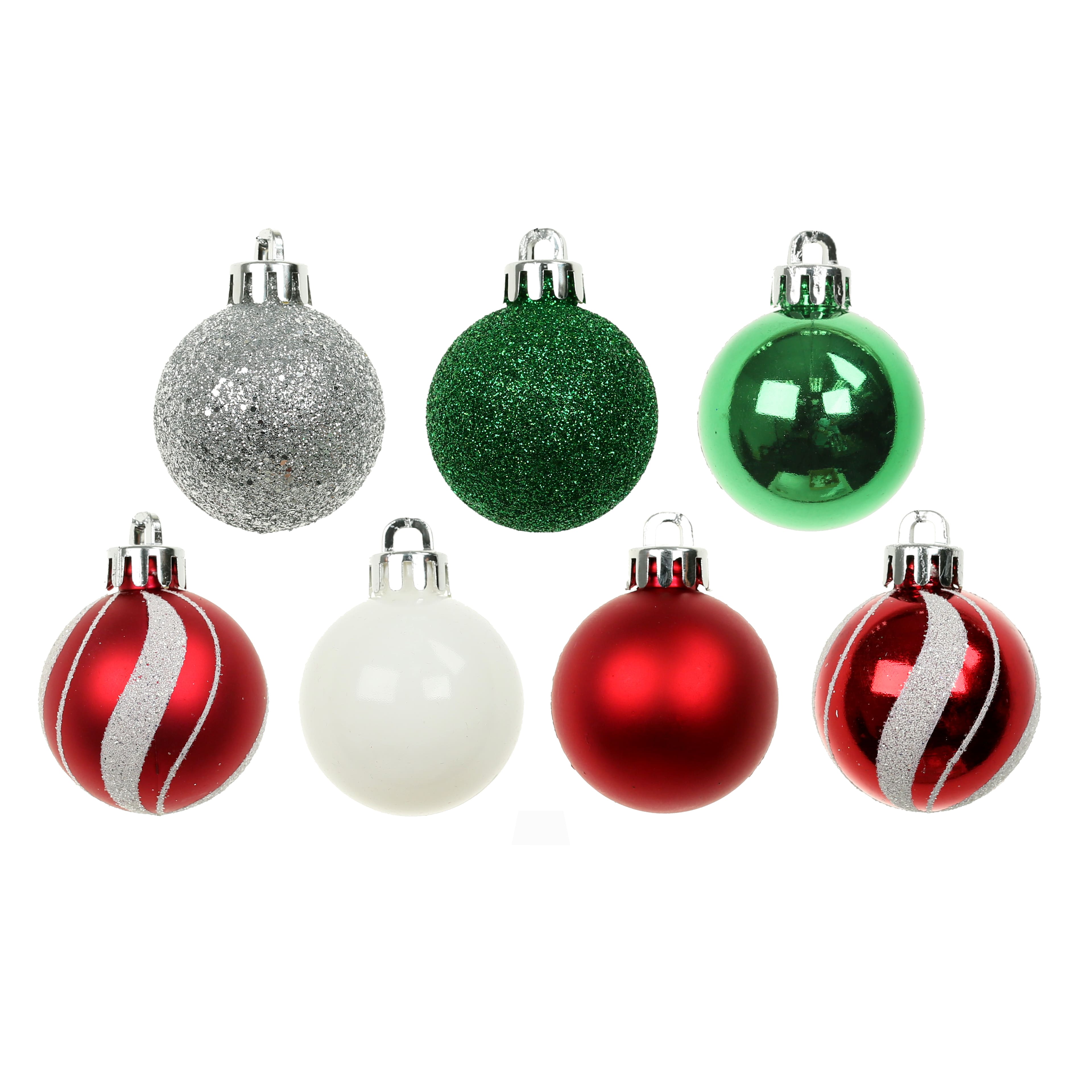 7 Pack 1.5&#x22; Red, Green, White &#x26; Silver Swirl Shatterproof Ball Ornaments by Ashland&#xAE;