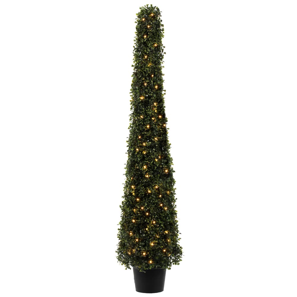 4ft. Pre-Lit LED Potted Boxwood Cone Tree